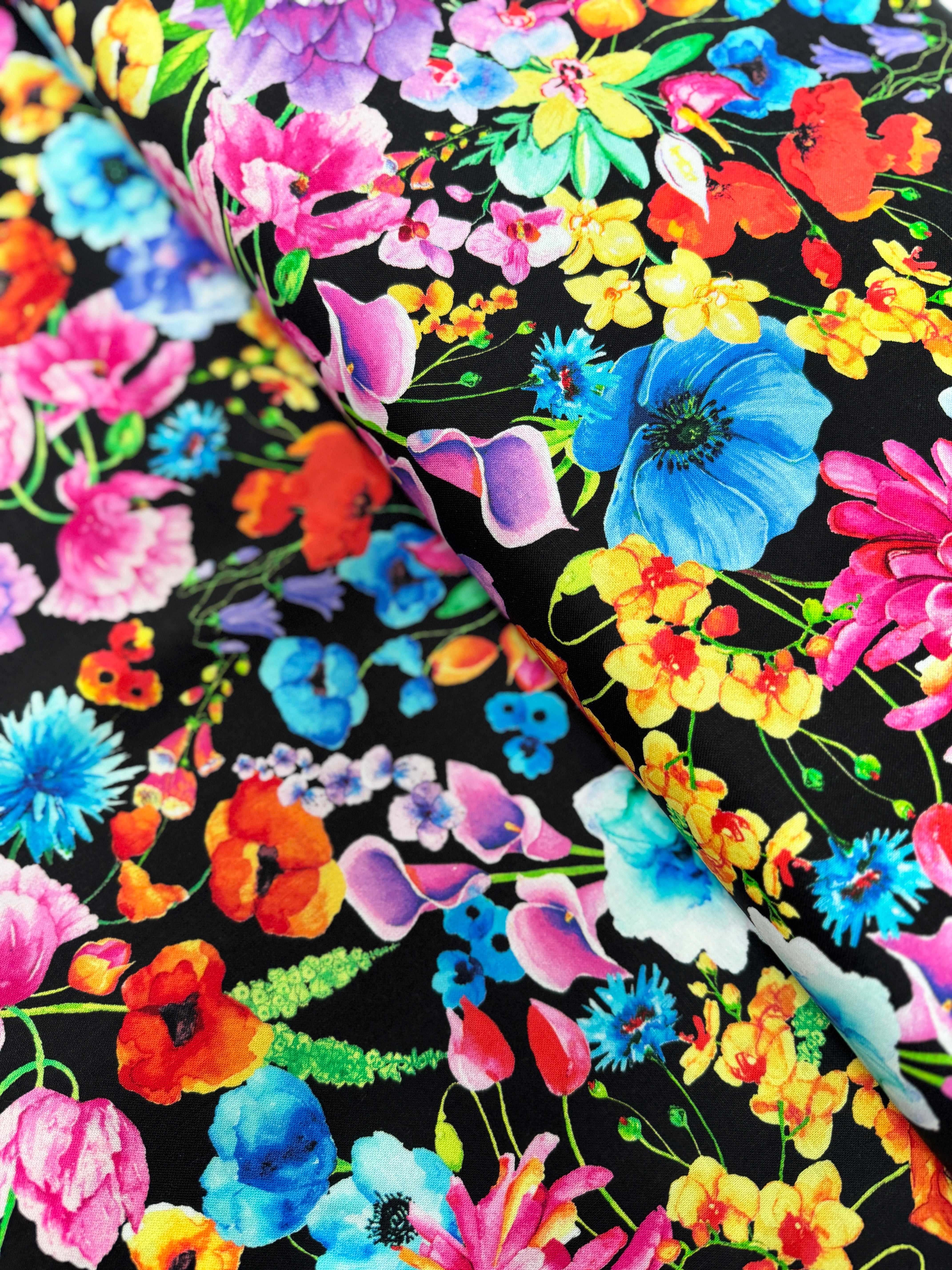 Day Dreaming - Rainbow Dream Florals on Black Yardage