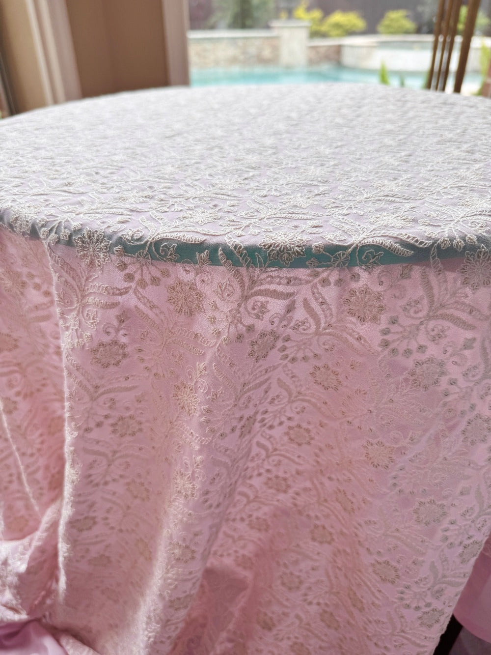 Light Lilac Embroidered Georgette Fabric - Lucknowi Work