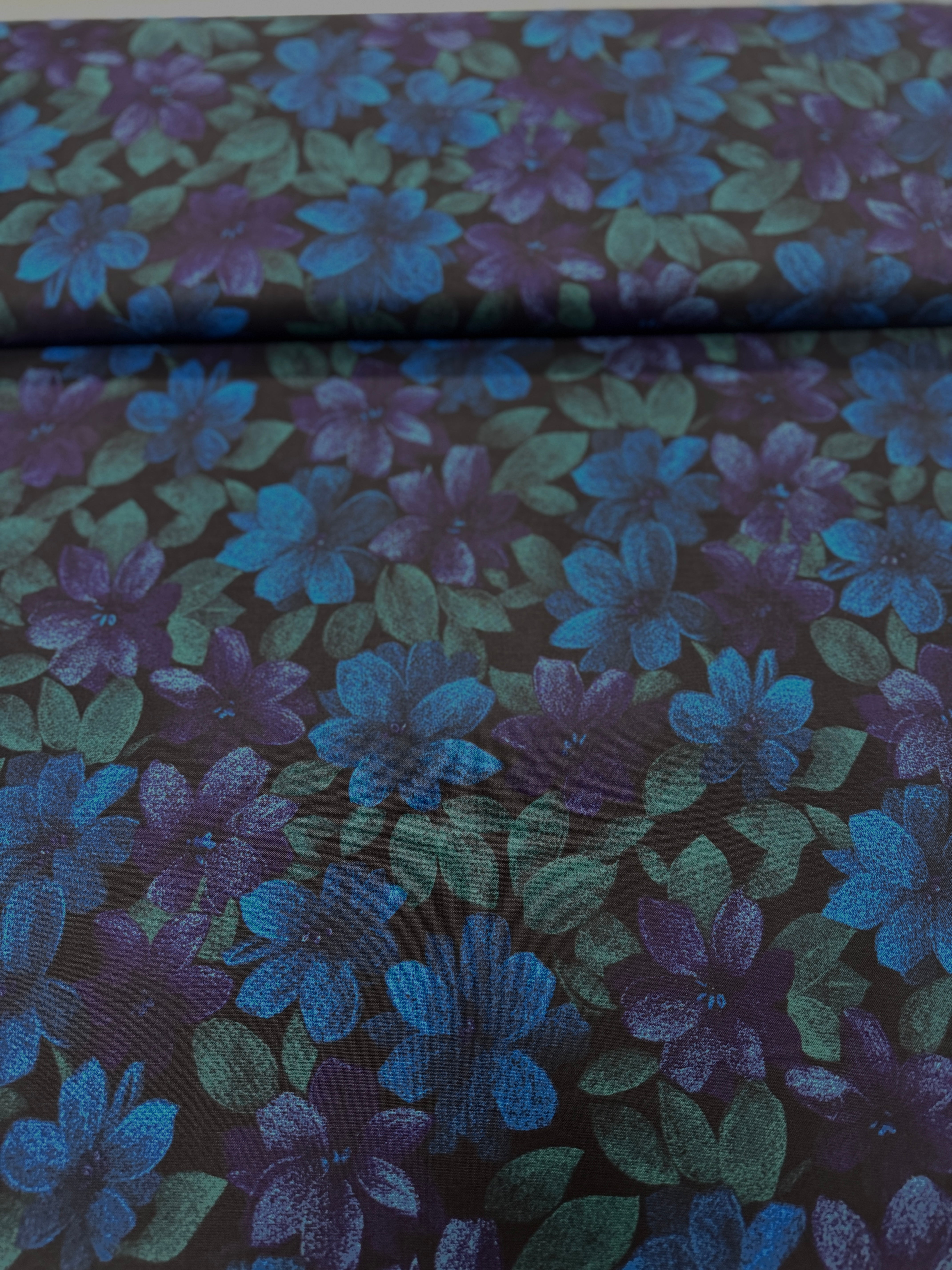Midnight Garden - Packed Floral Blue Yardage