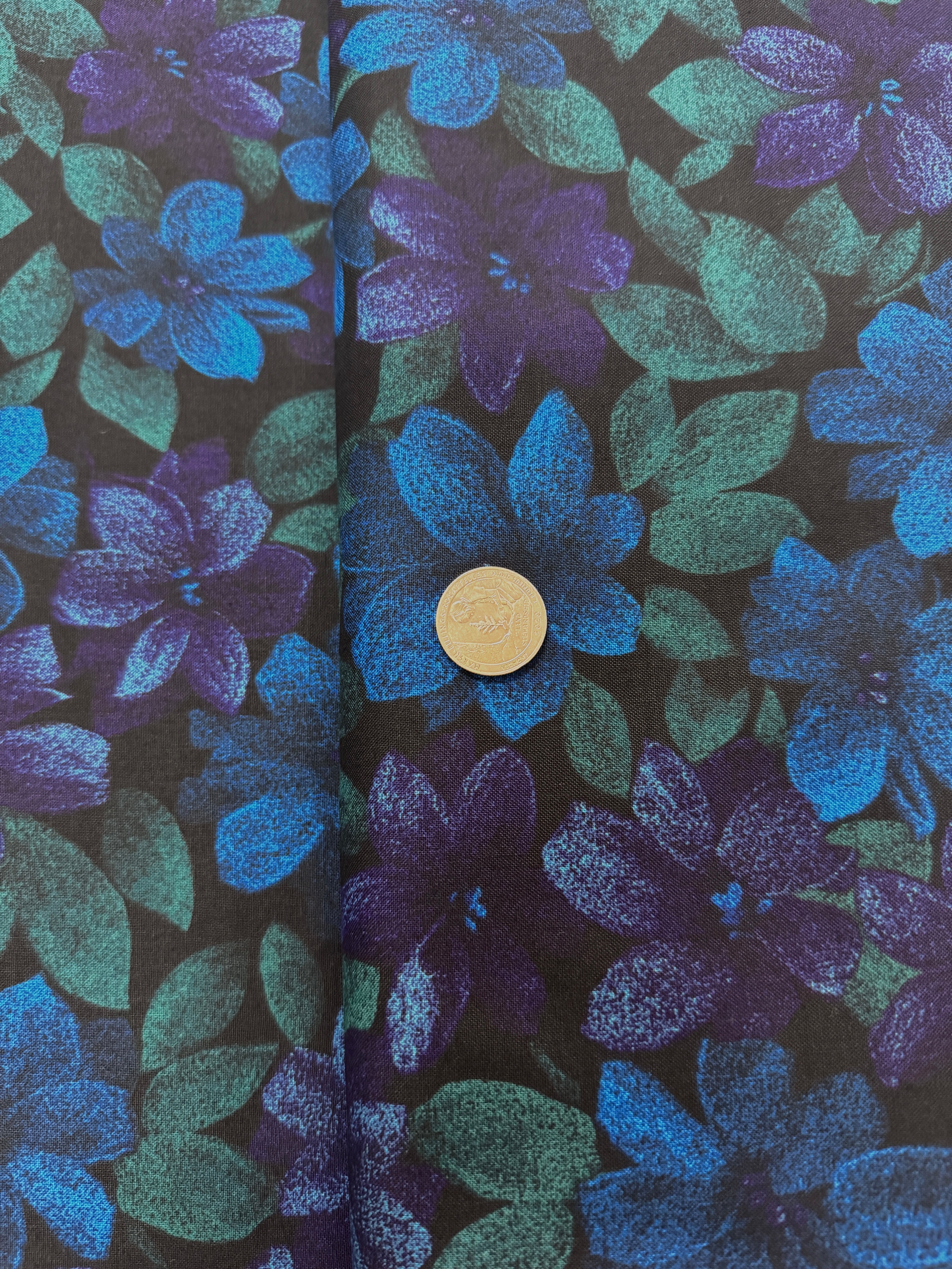 Midnight Garden - Packed Floral Blue Yardage