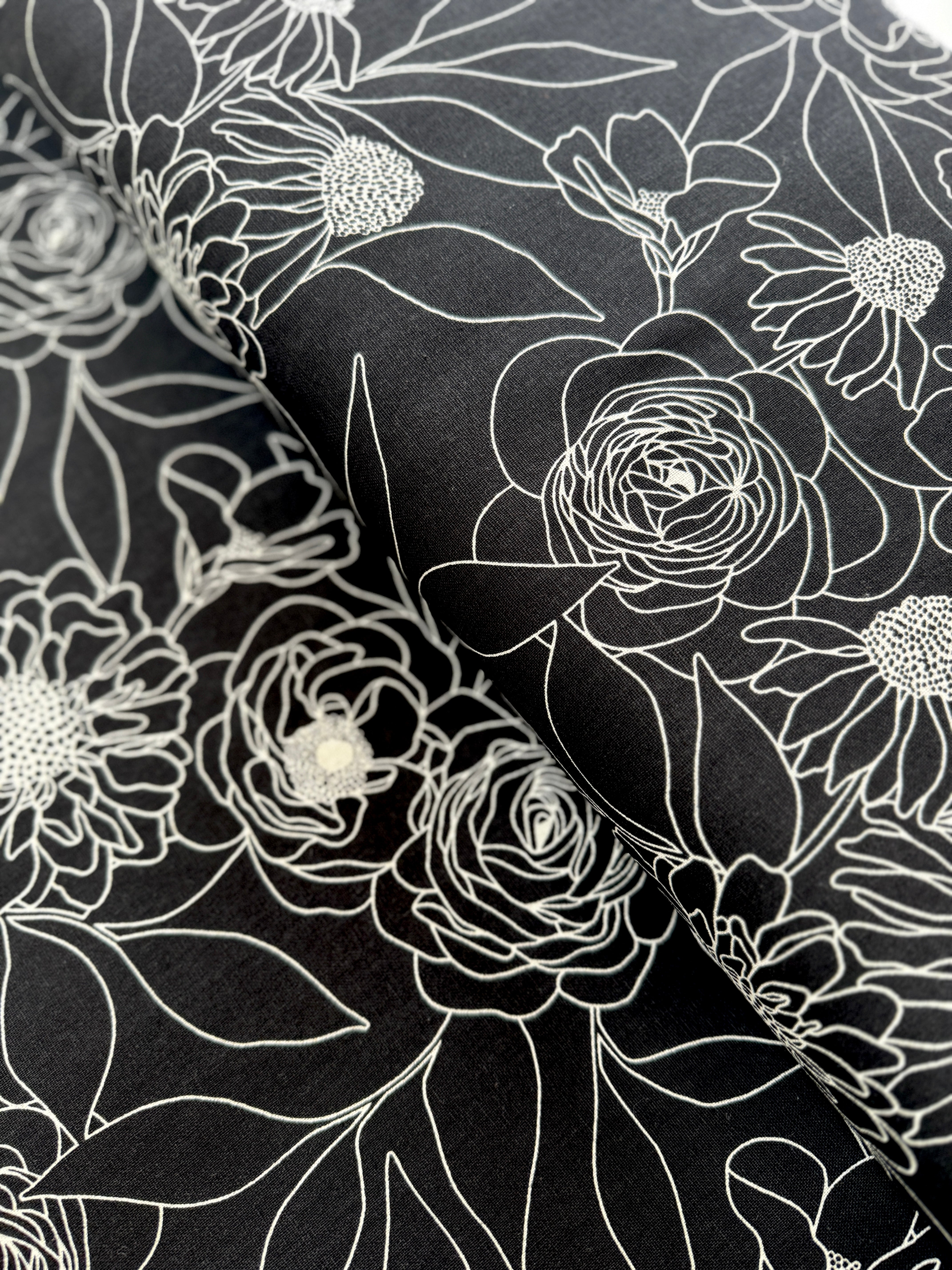 Botany Mochi Linen Ink - Florals Yardage