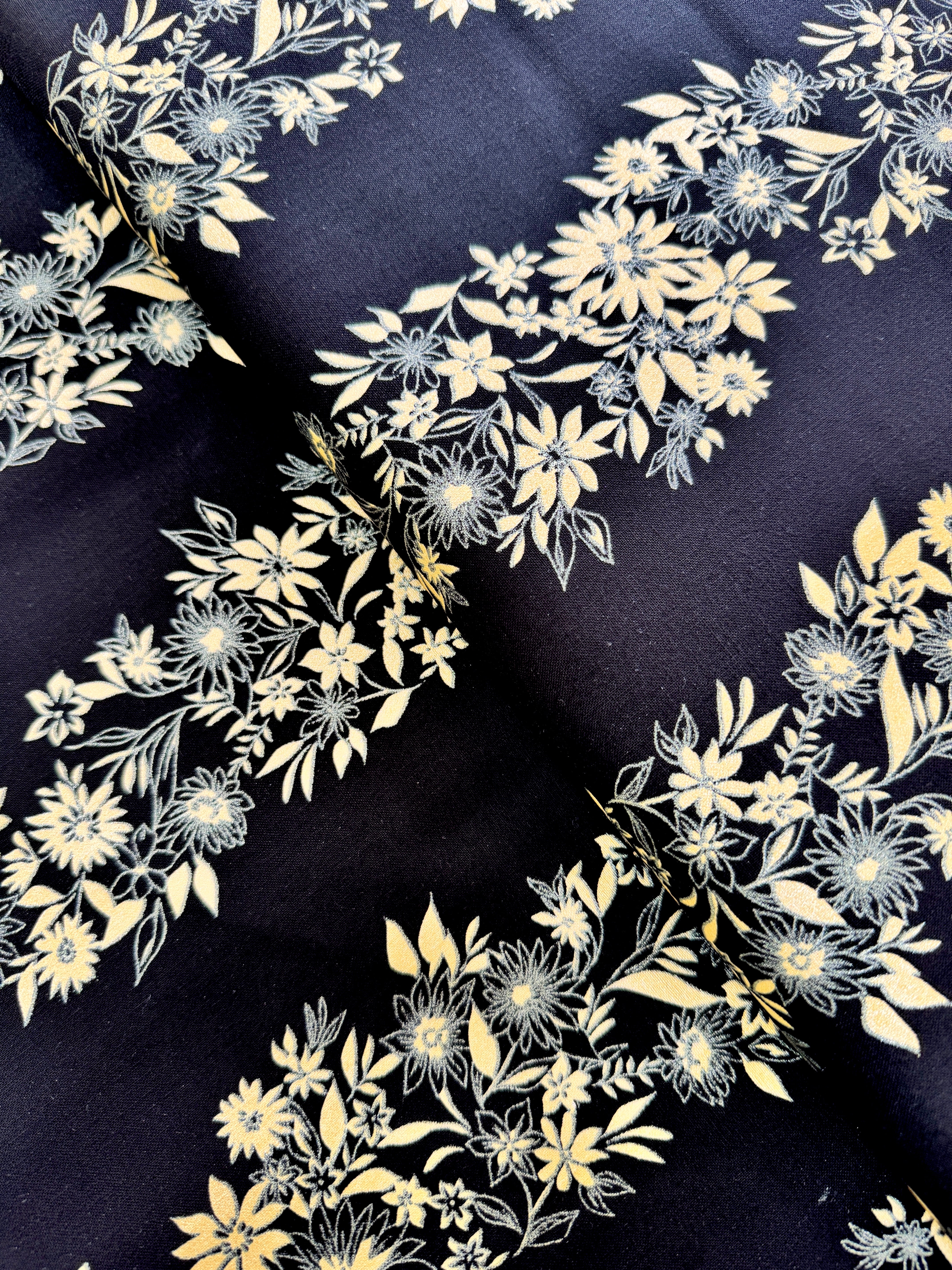 shimmer and shine - Shimmery Flower Stripe Black Gold Pearlescent Yardage