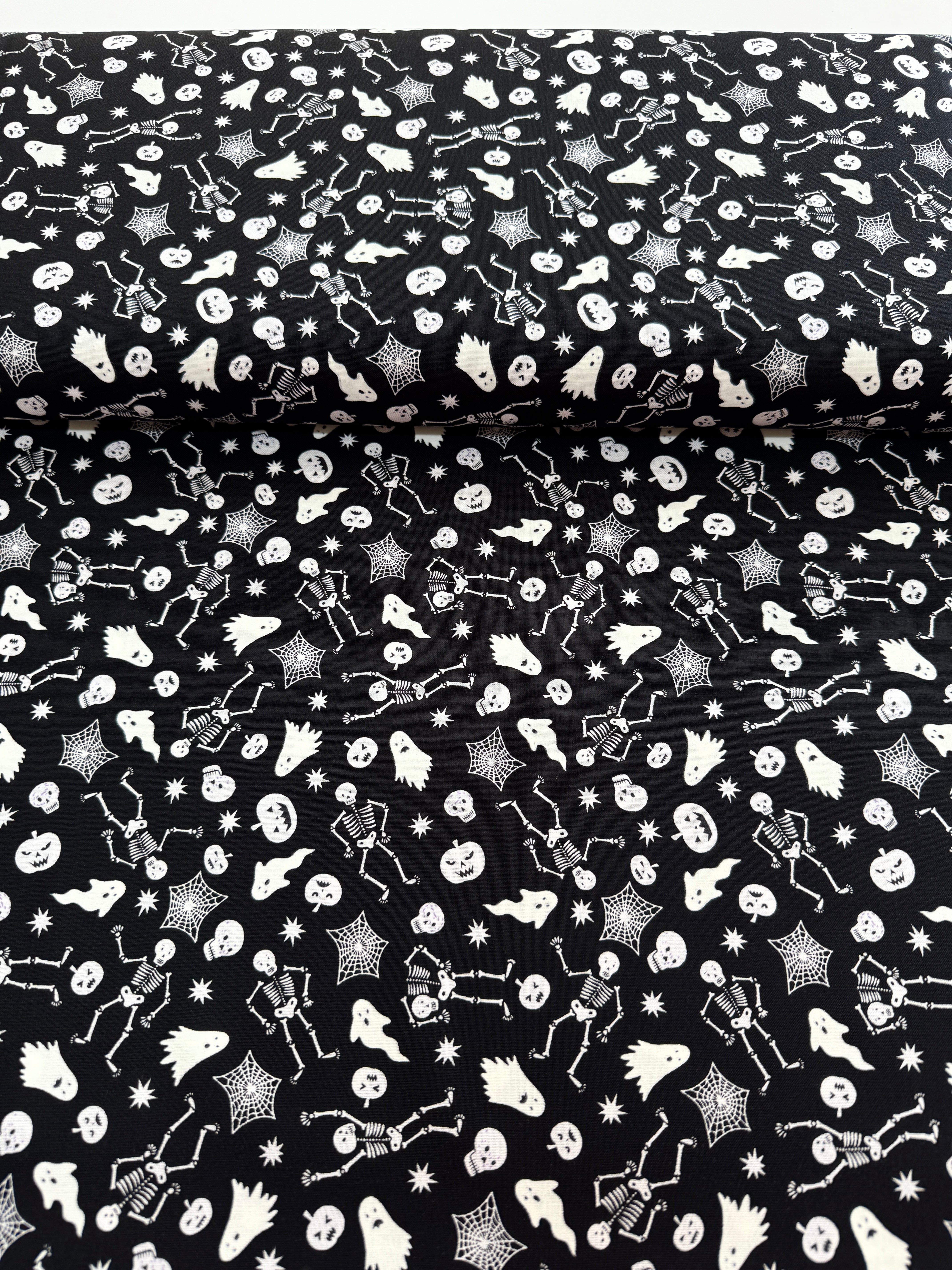 Witchy Woods - Spooky Friends on Black Glow in the Dark Yardage