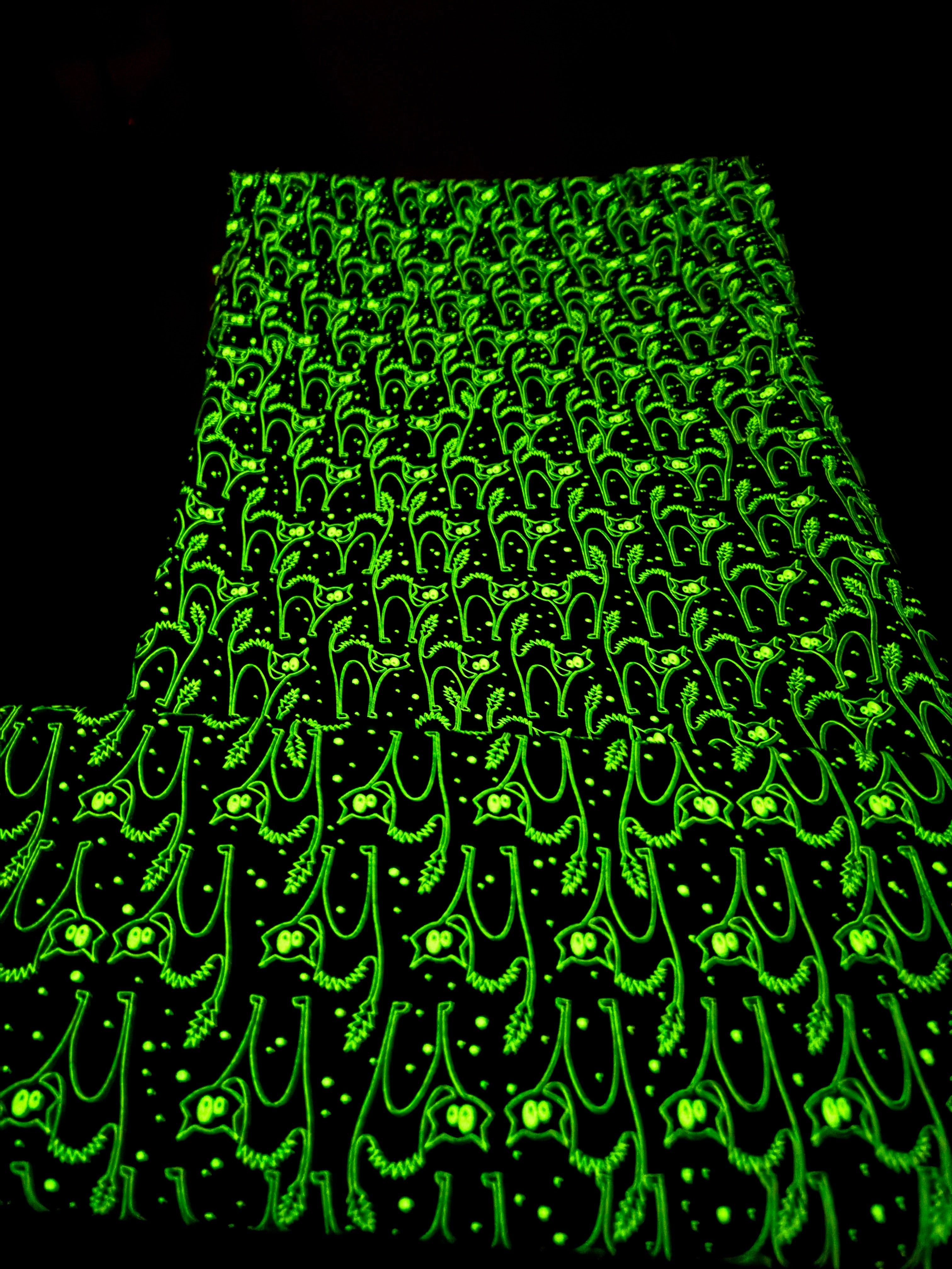 Glow in the Dark Faboolous Fun Scaredy Glow Cats Purple fabric by Kanvas Studio for Benartex, detail view