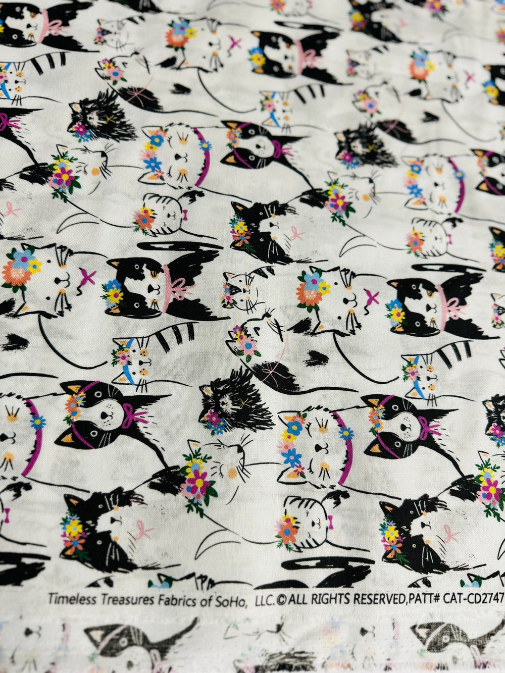 Just Purrfect - Pretty Cats and Florals Yardage