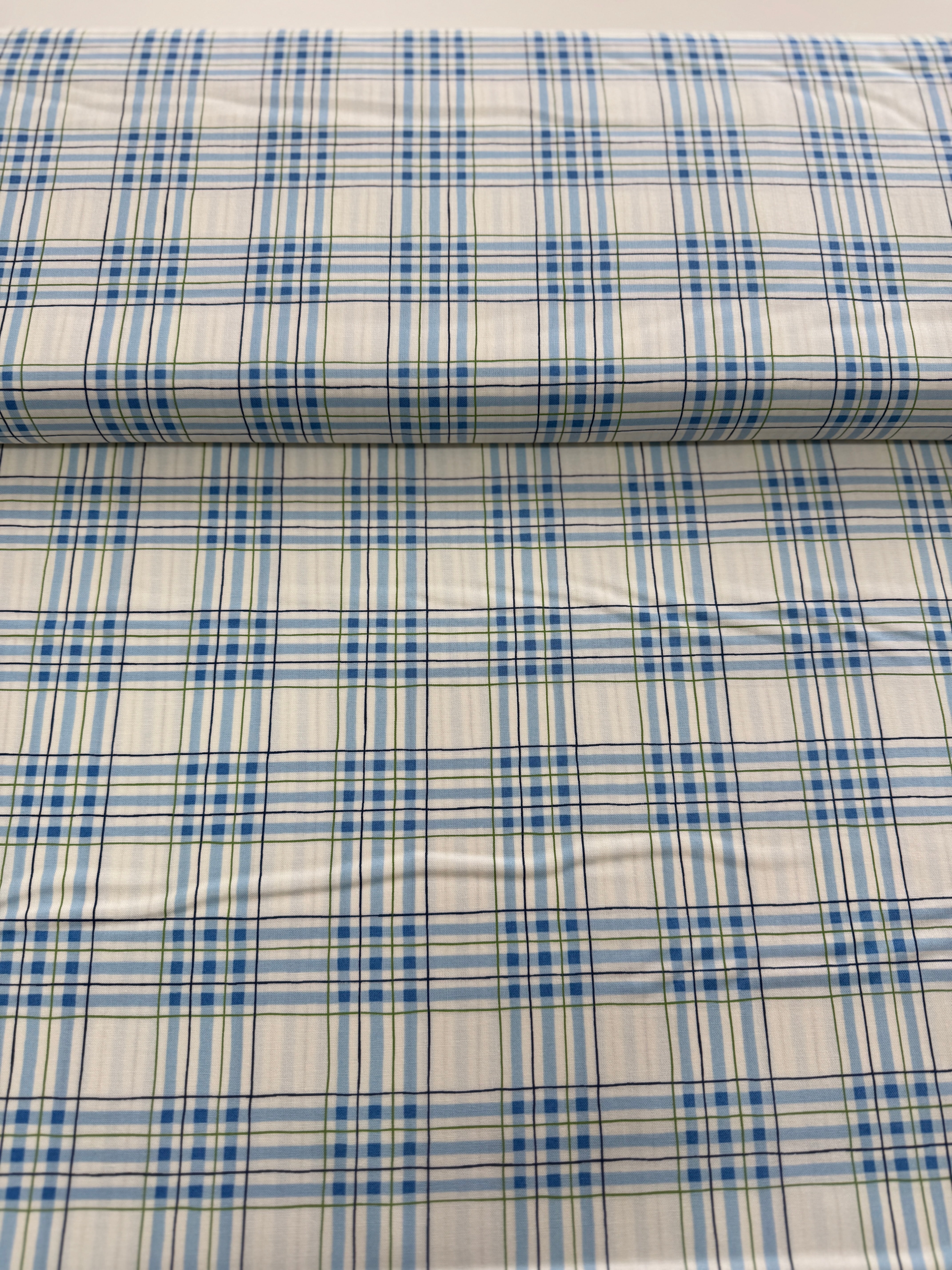 On Lake Time - Lakehouse Plaid Cloud White Yardage