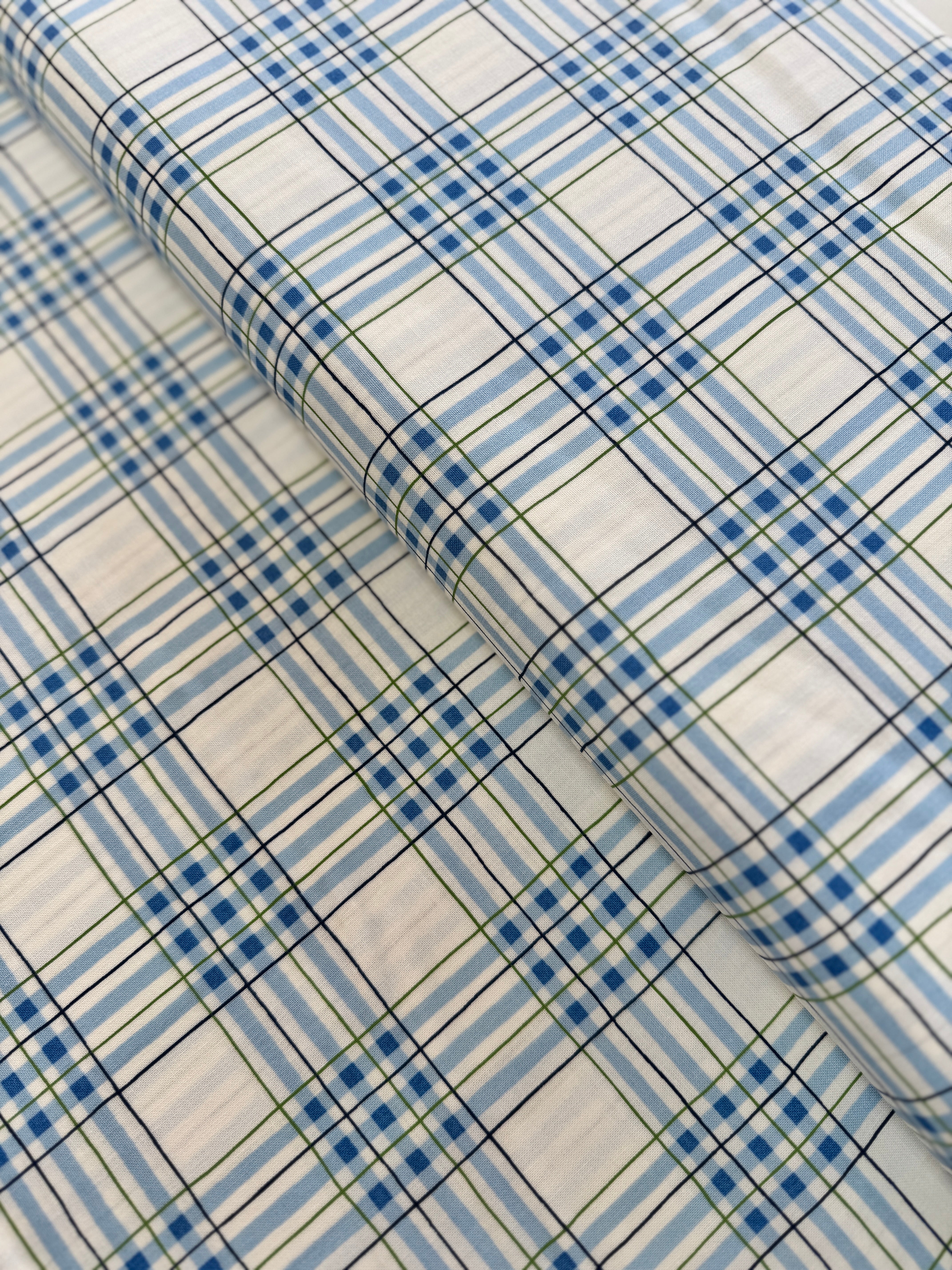 On Lake Time - Lakehouse Plaid Cloud White Yardage