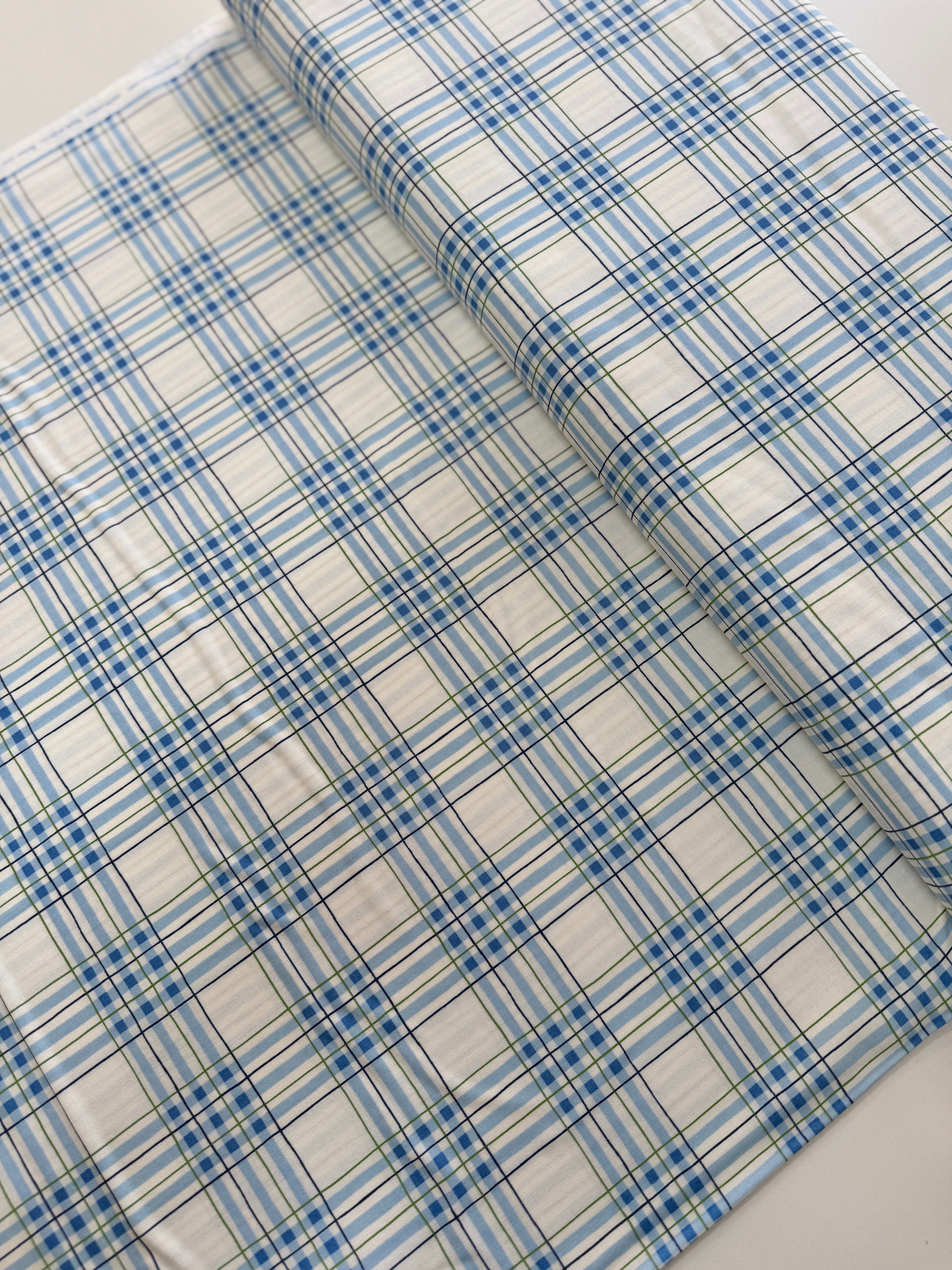 On Lake Time - Lakehouse Plaid Cloud White Yardage