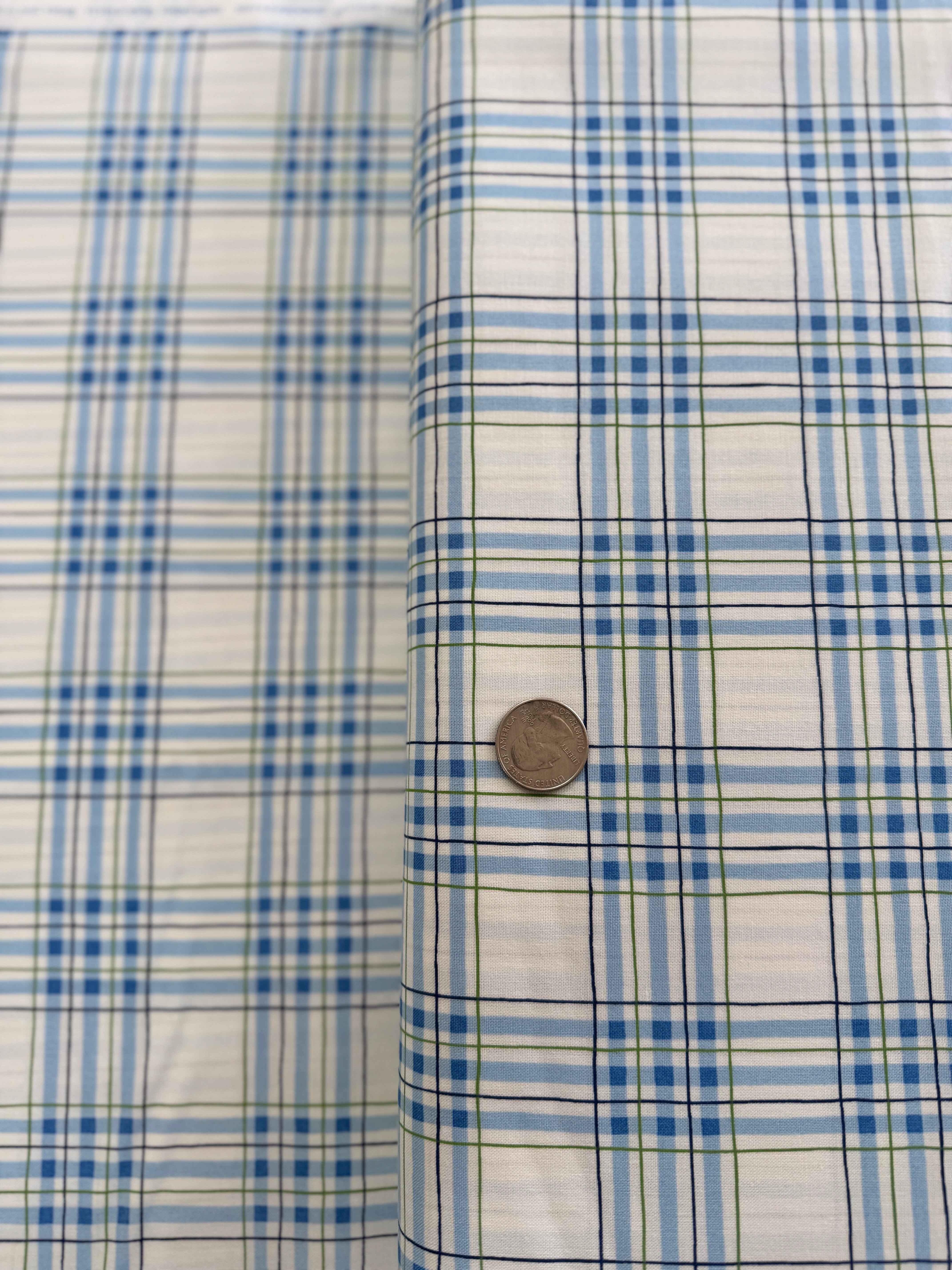 On Lake Time - Lakehouse Plaid Cloud White Yardage