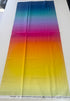 Bubblelicious Daybreak digital print fabric by Marlies Janssen for Hoffman Fabrics featuring smooth vertical ombré stripes blending navy blue, teal, lavender, magenta, coral, golden yellow, and buttery yellow on premium quilting cotton.