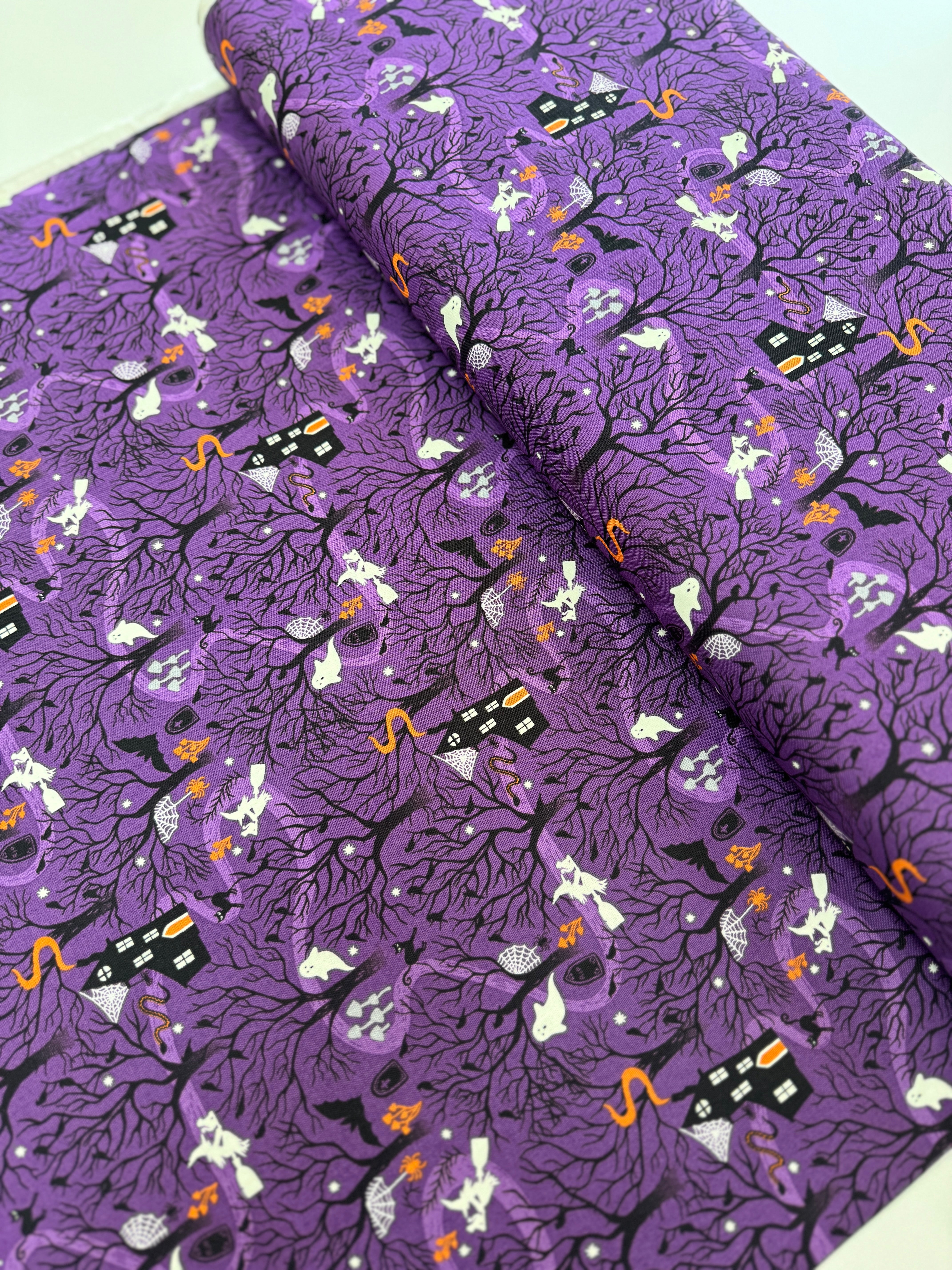 Witchy Woods on Spooky Purple Glow in the Dark Yardage