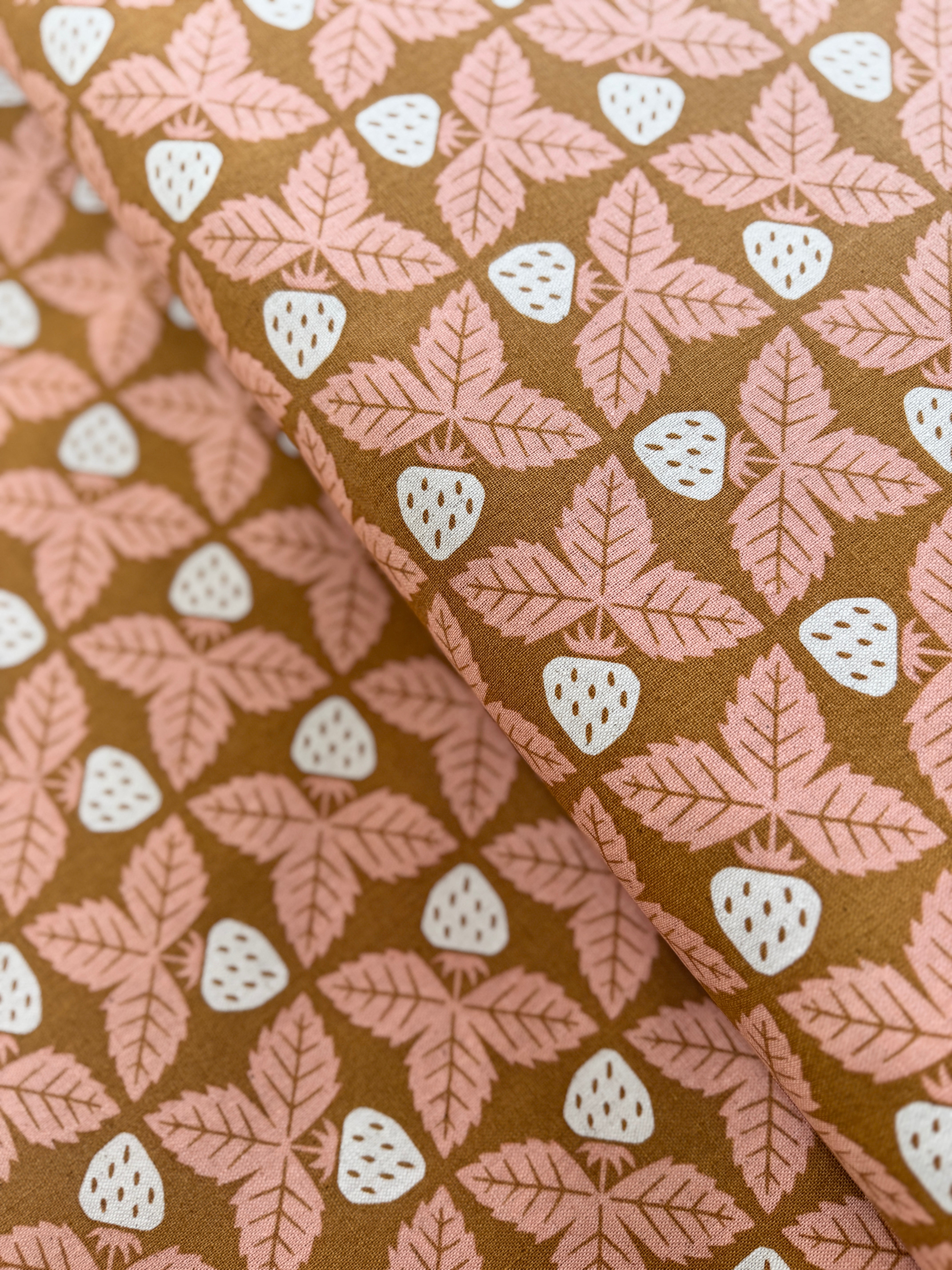 Along the Fields - Strawberry Midsummer Gold Canvas Yardage