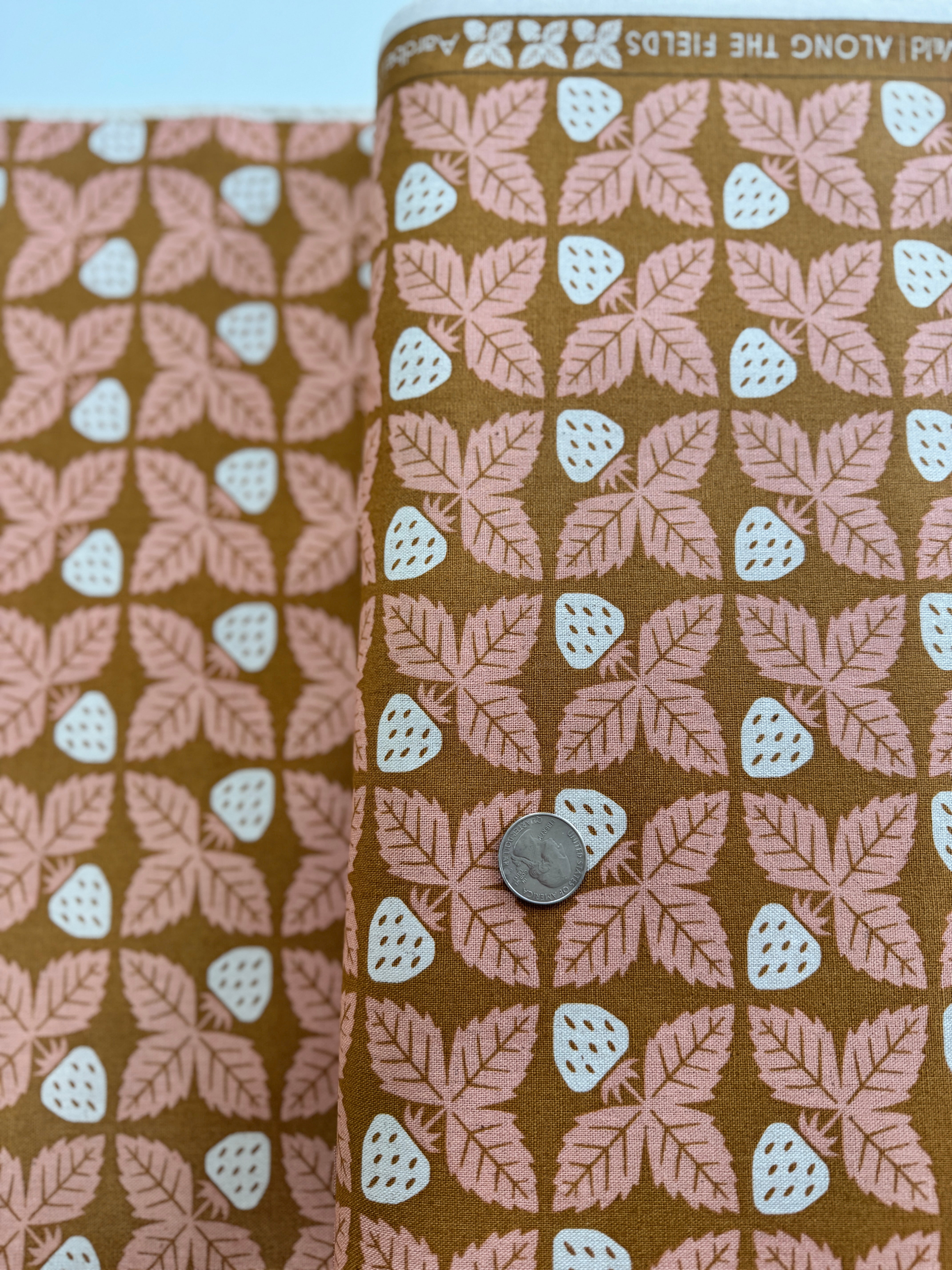 Along the Fields - Strawberry Midsummer Gold Canvas Yardage