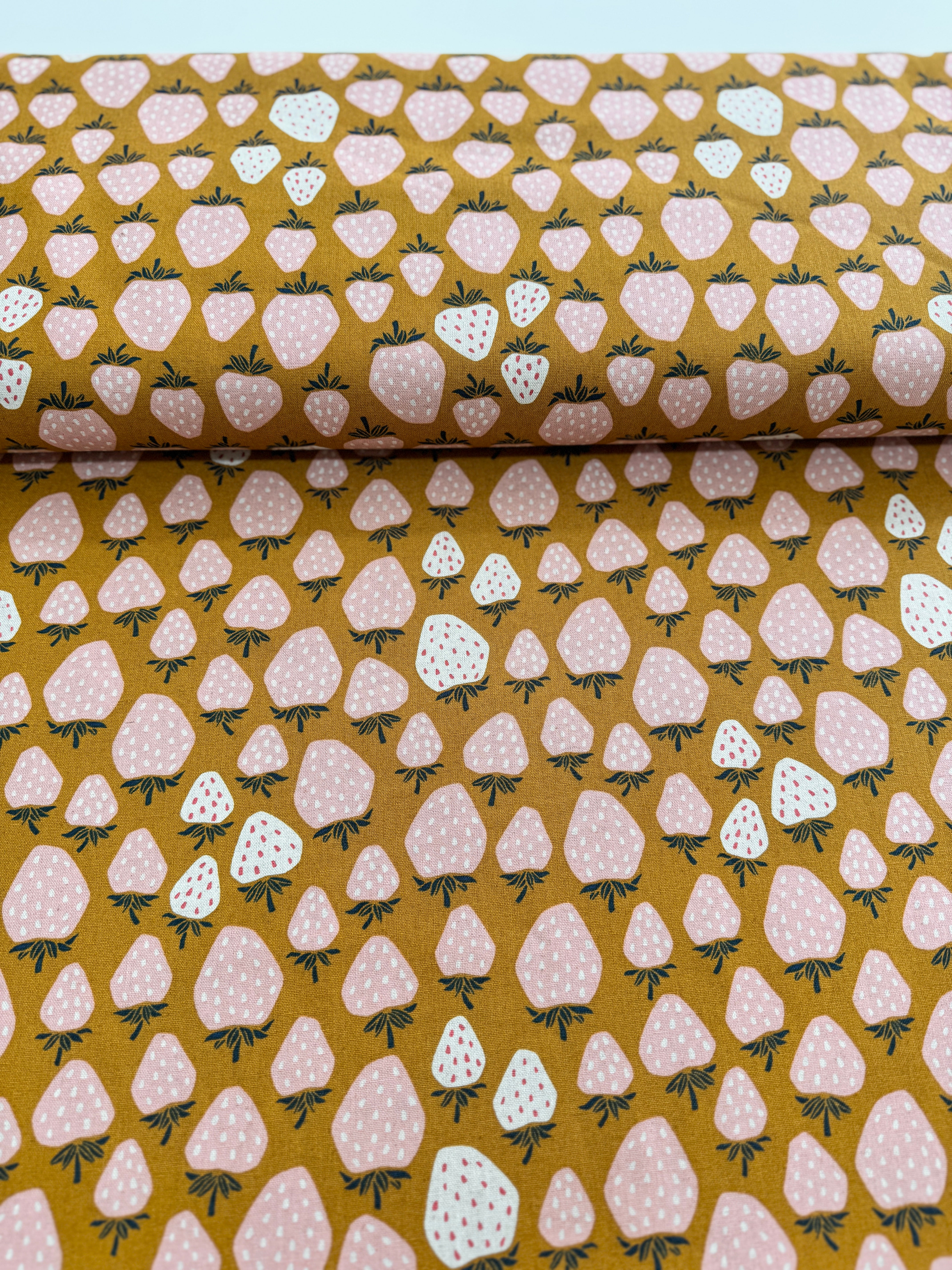 Under the Apple Tree - Queen of Berries - Summer Sunset Unbleached Canvas Yardage