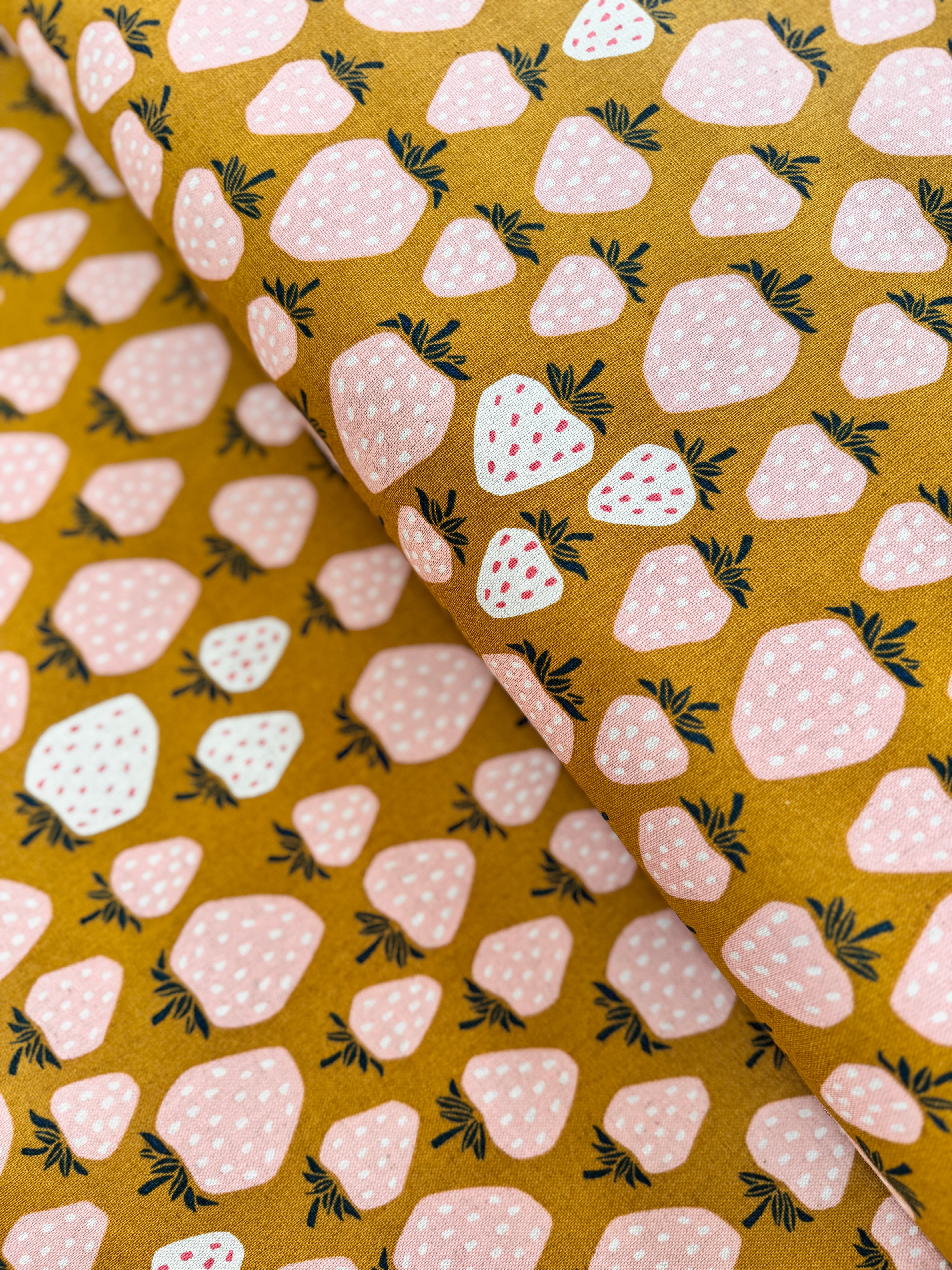 Under the Apple Tree - Queen of Berries - Summer Sunset Unbleached Canvas Yardage