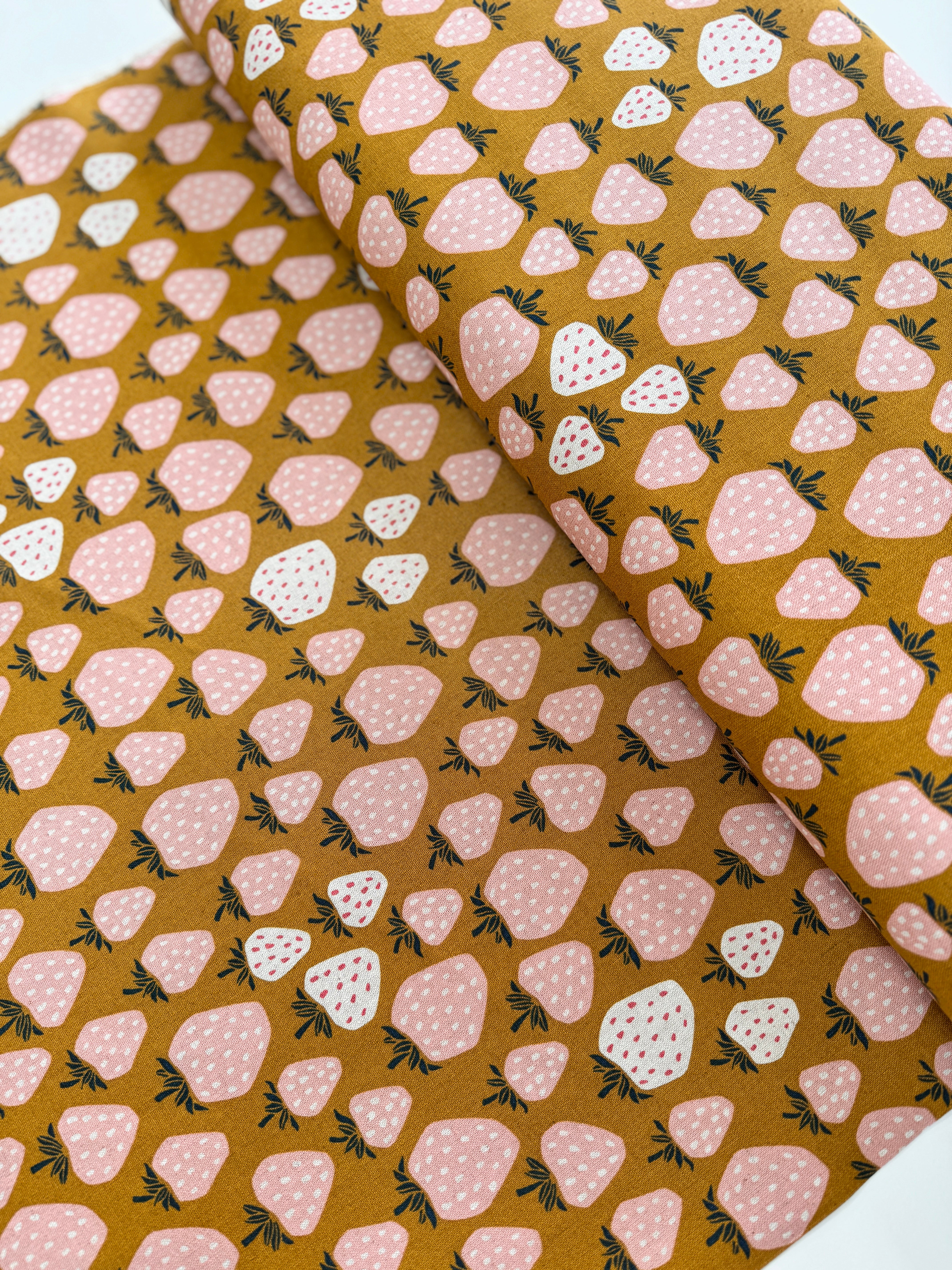 Under the Apple Tree - Queen of Berries - Summer Sunset Unbleached Canvas Yardage