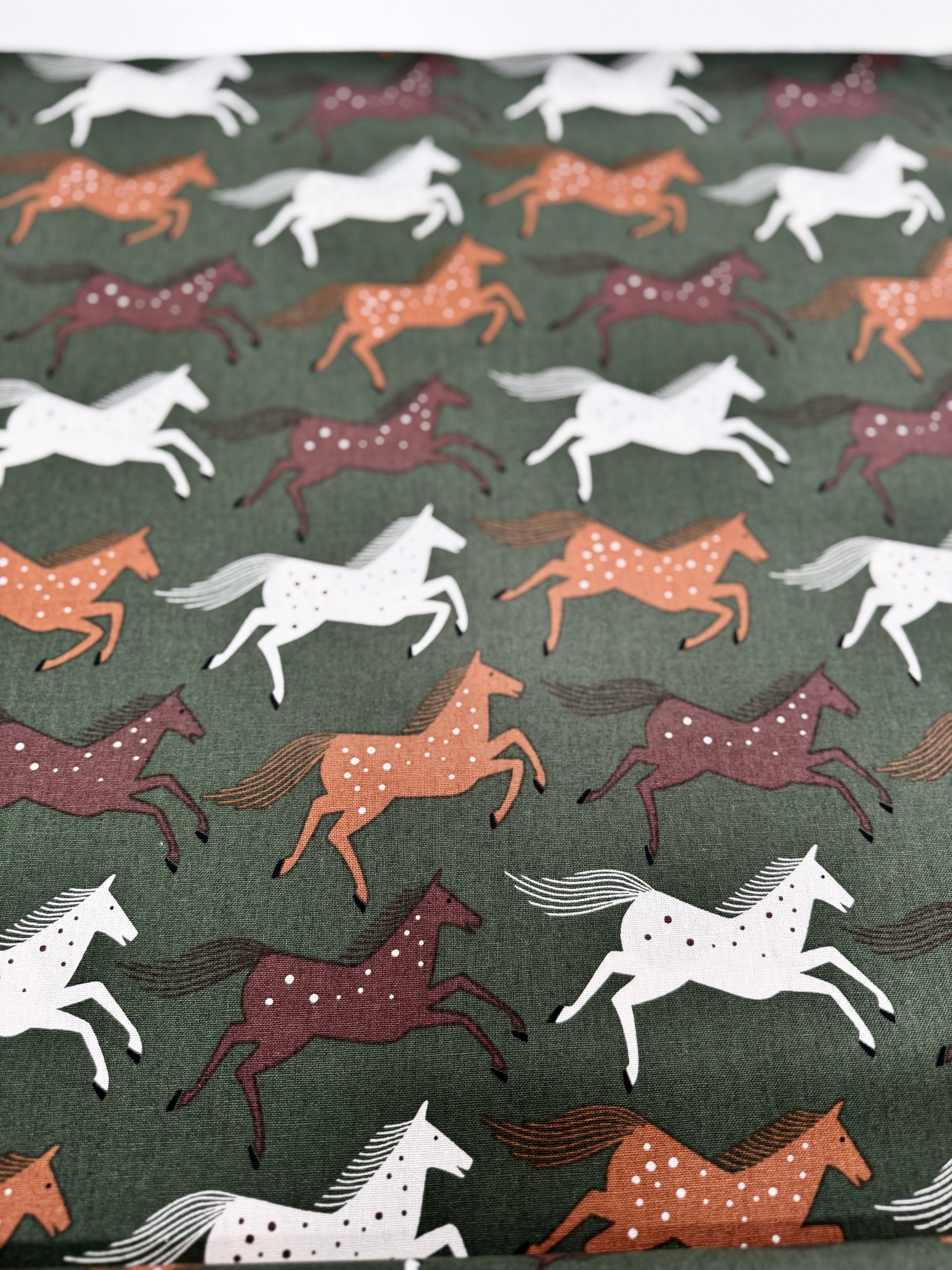 Wild & Free - Wild Horses - Green Fields Canvas Yardage