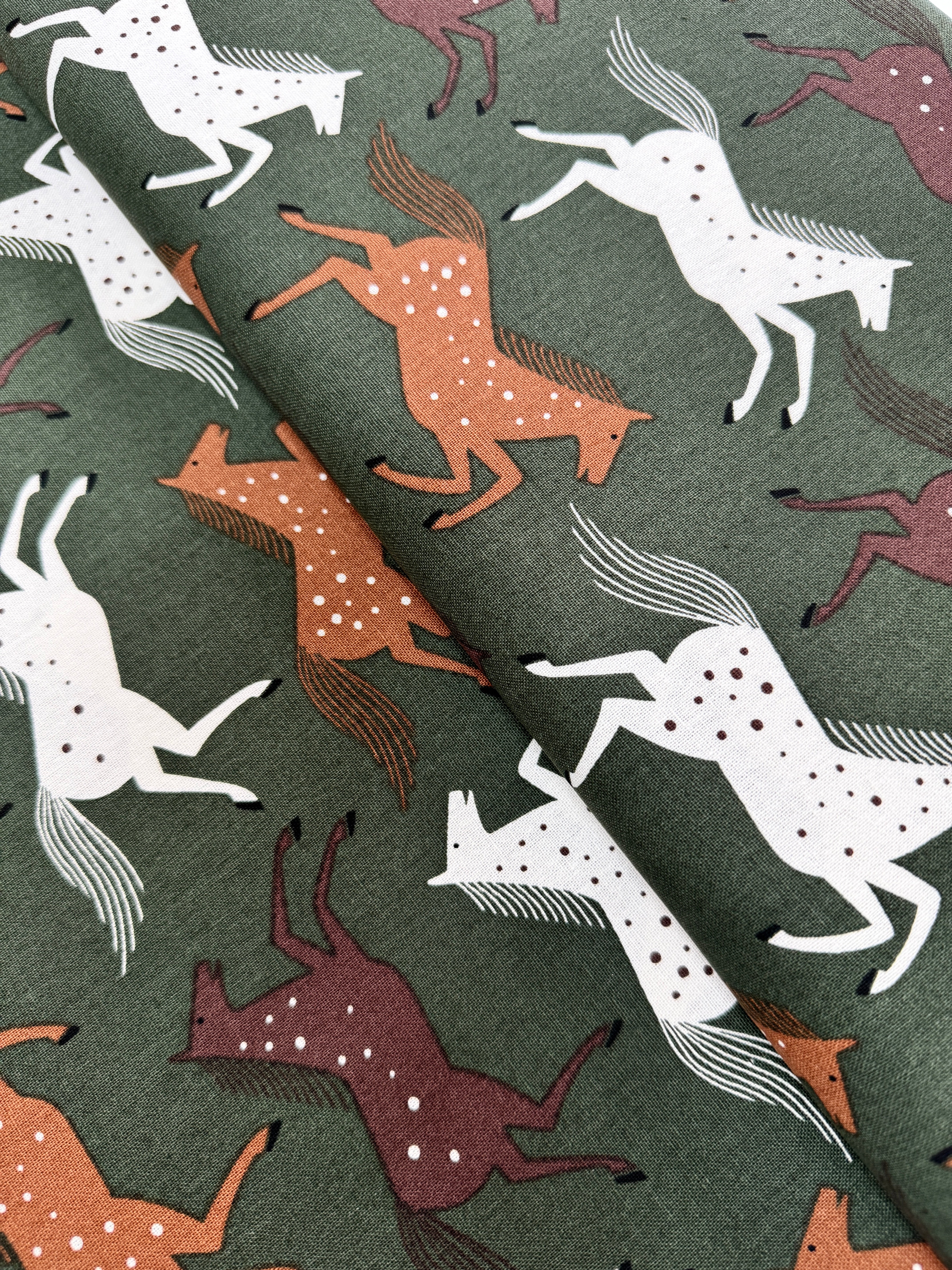 Wild & Free - Wild Horses - Green Fields Canvas Yardage