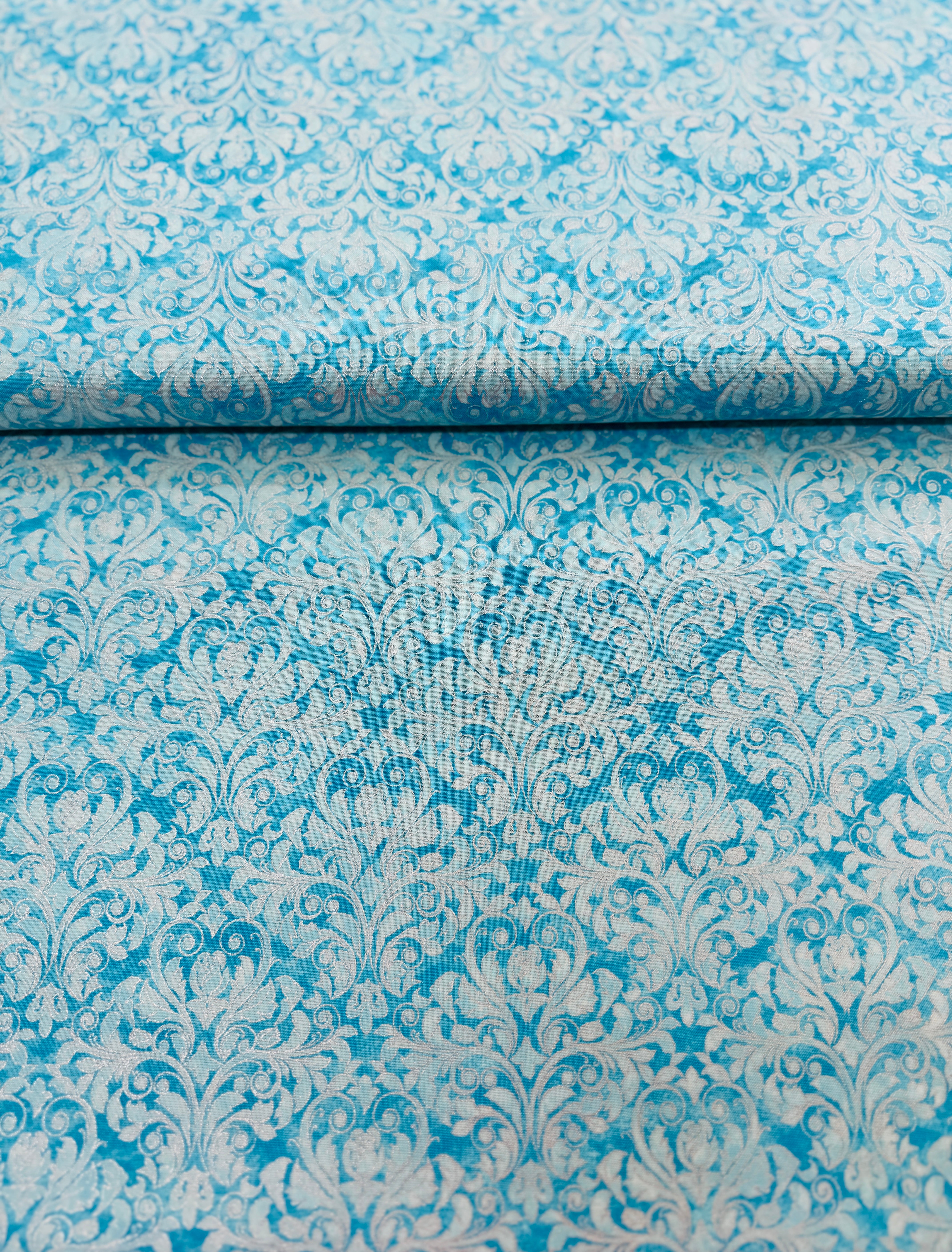 Mystic Moon - Ornate Sea Mist Metallic Yardage