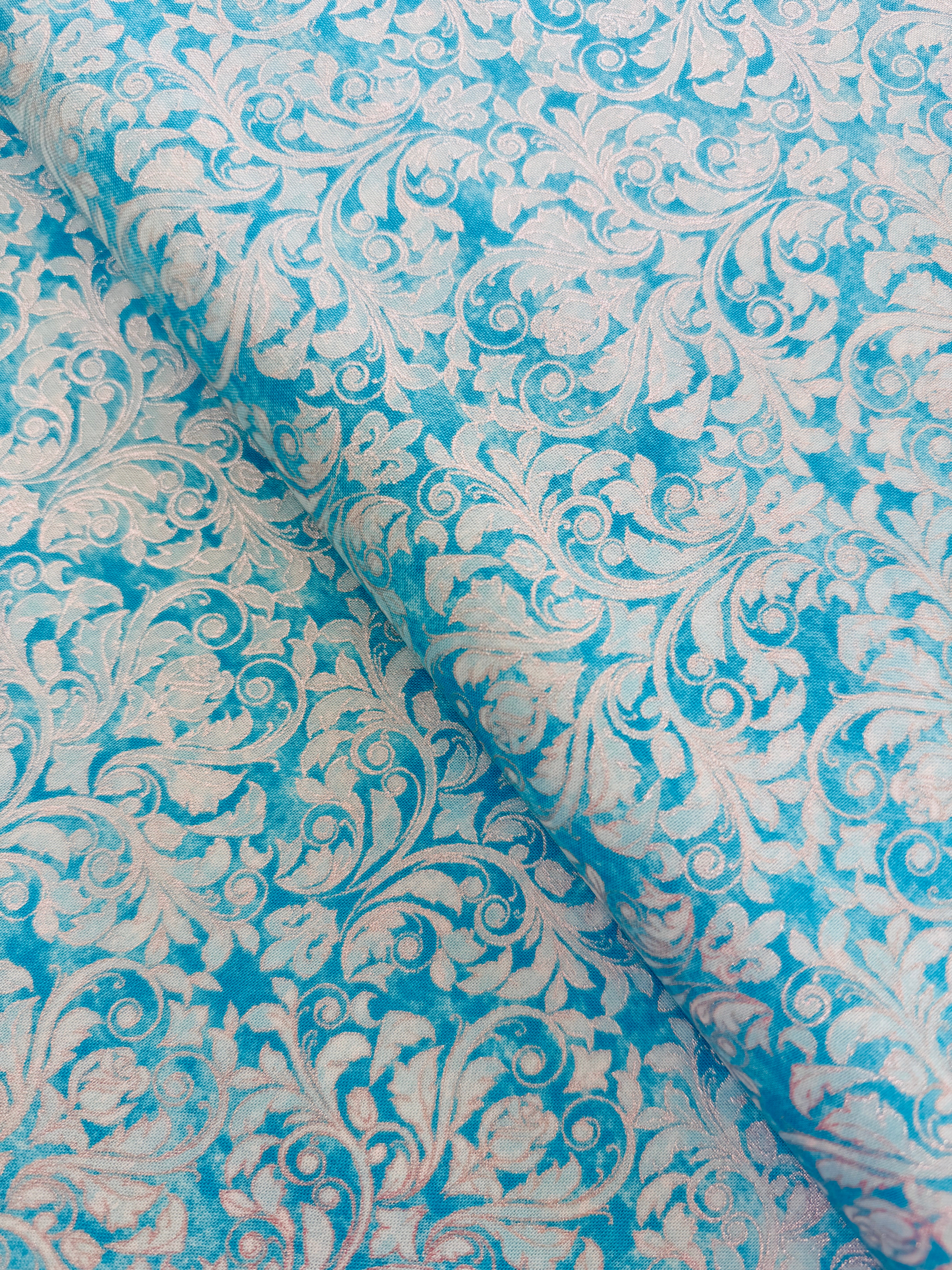 Mystic Moon - Ornate Sea Mist Metallic Yardage