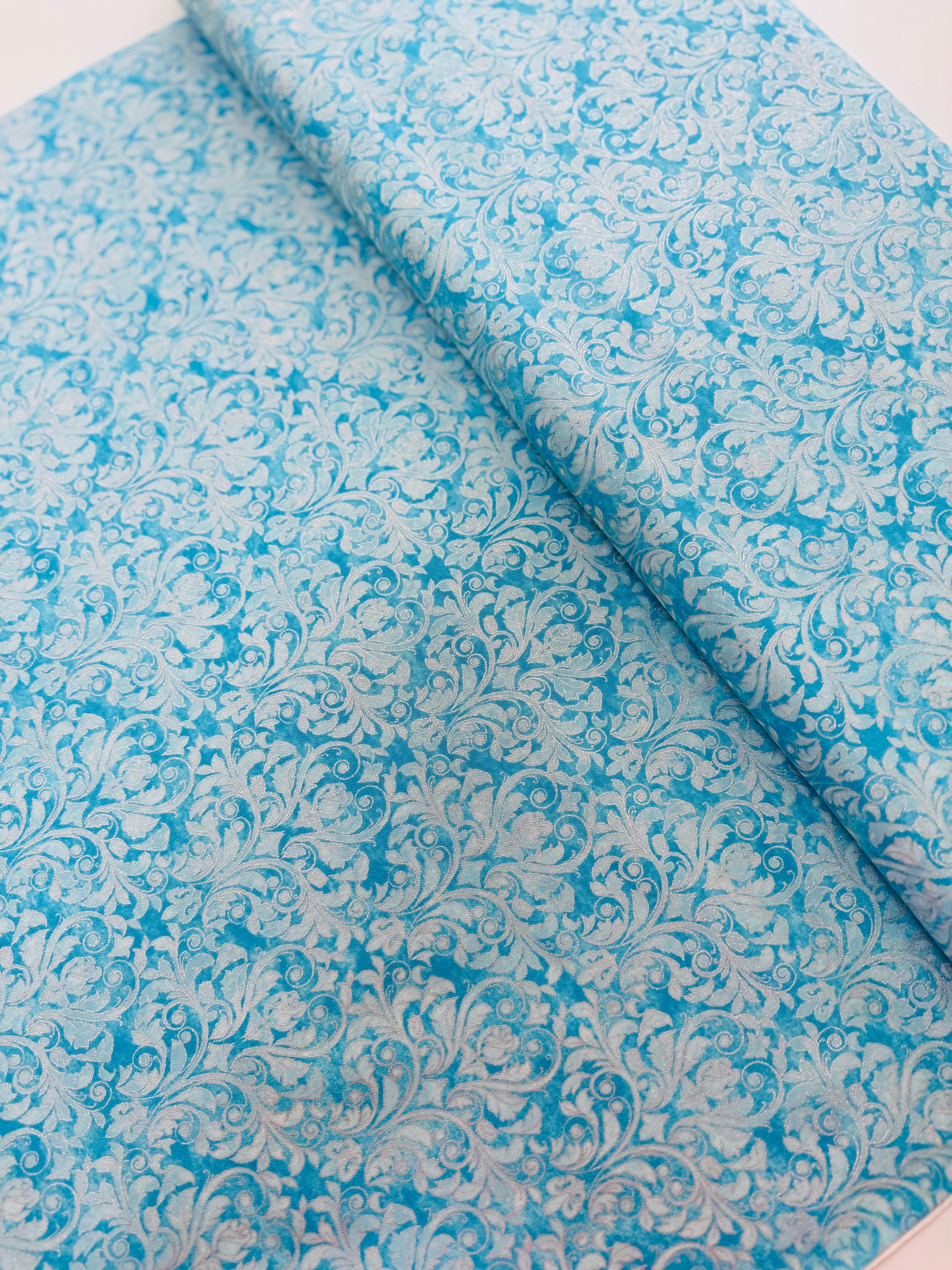 Mystic Moon - Ornate Sea Mist Metallic Yardage