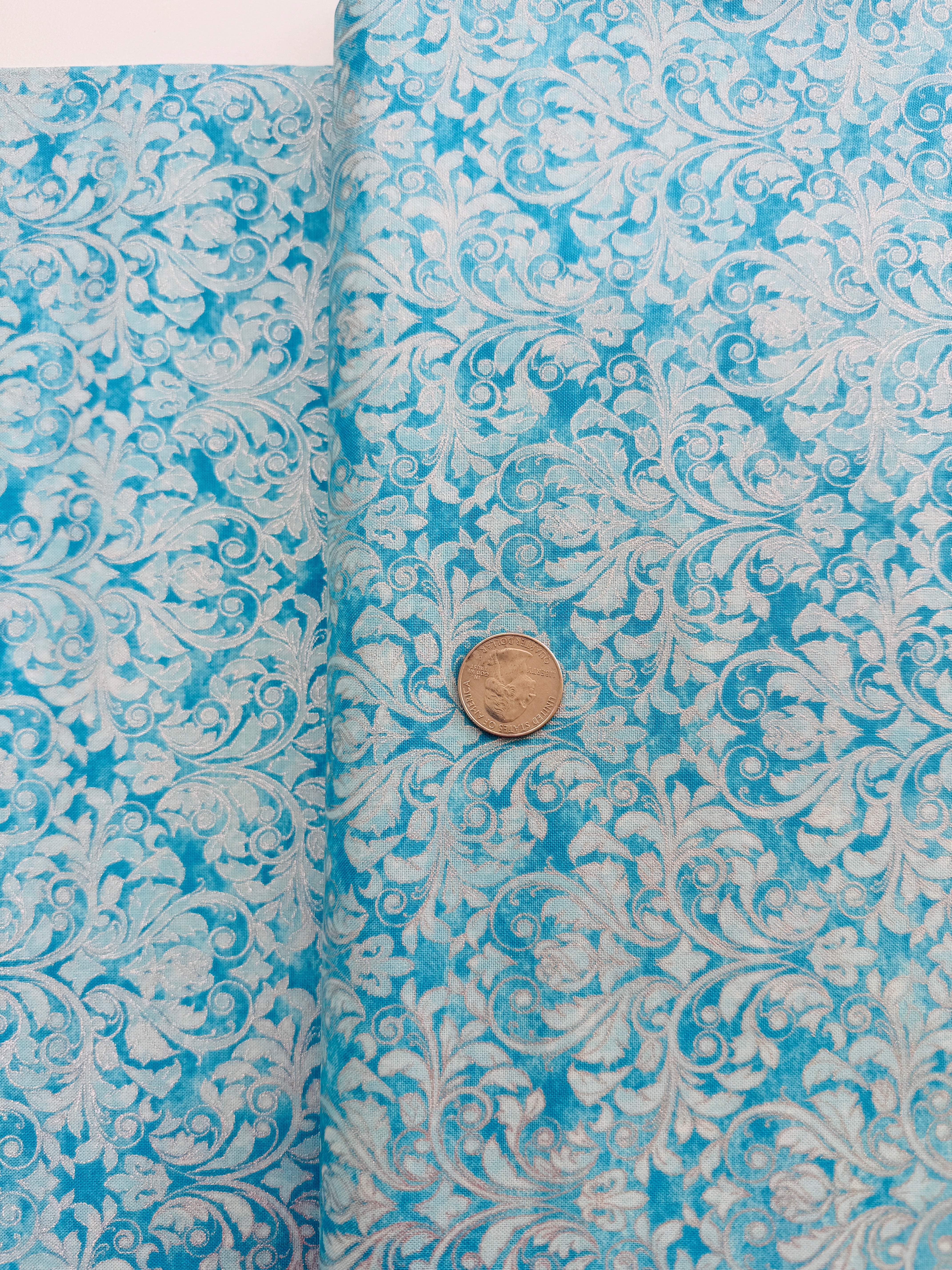 Mystic Moon - Ornate Sea Mist Metallic Yardage