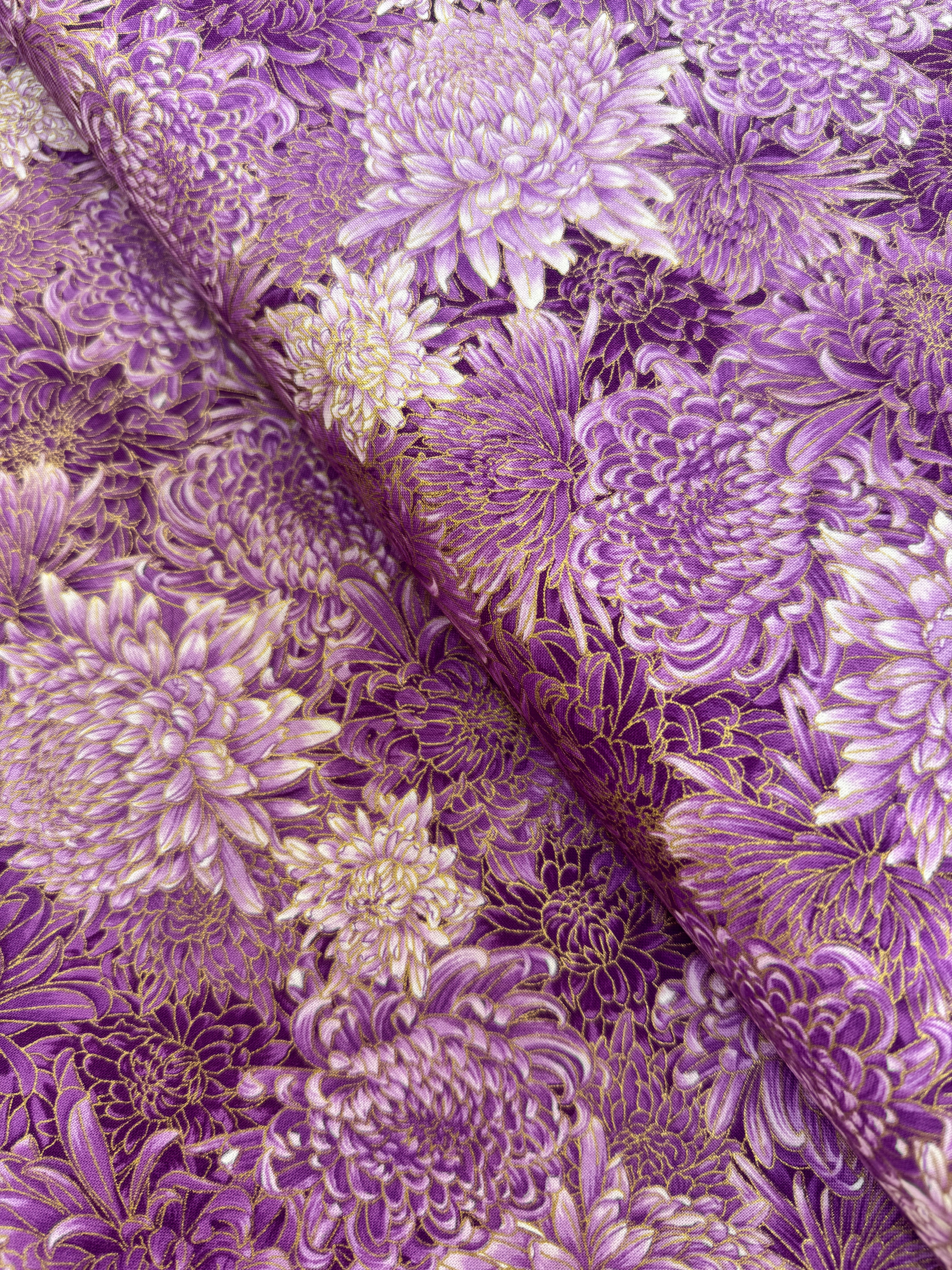 Shizuka - Packed Metallic Chrysanthemum Yardage
