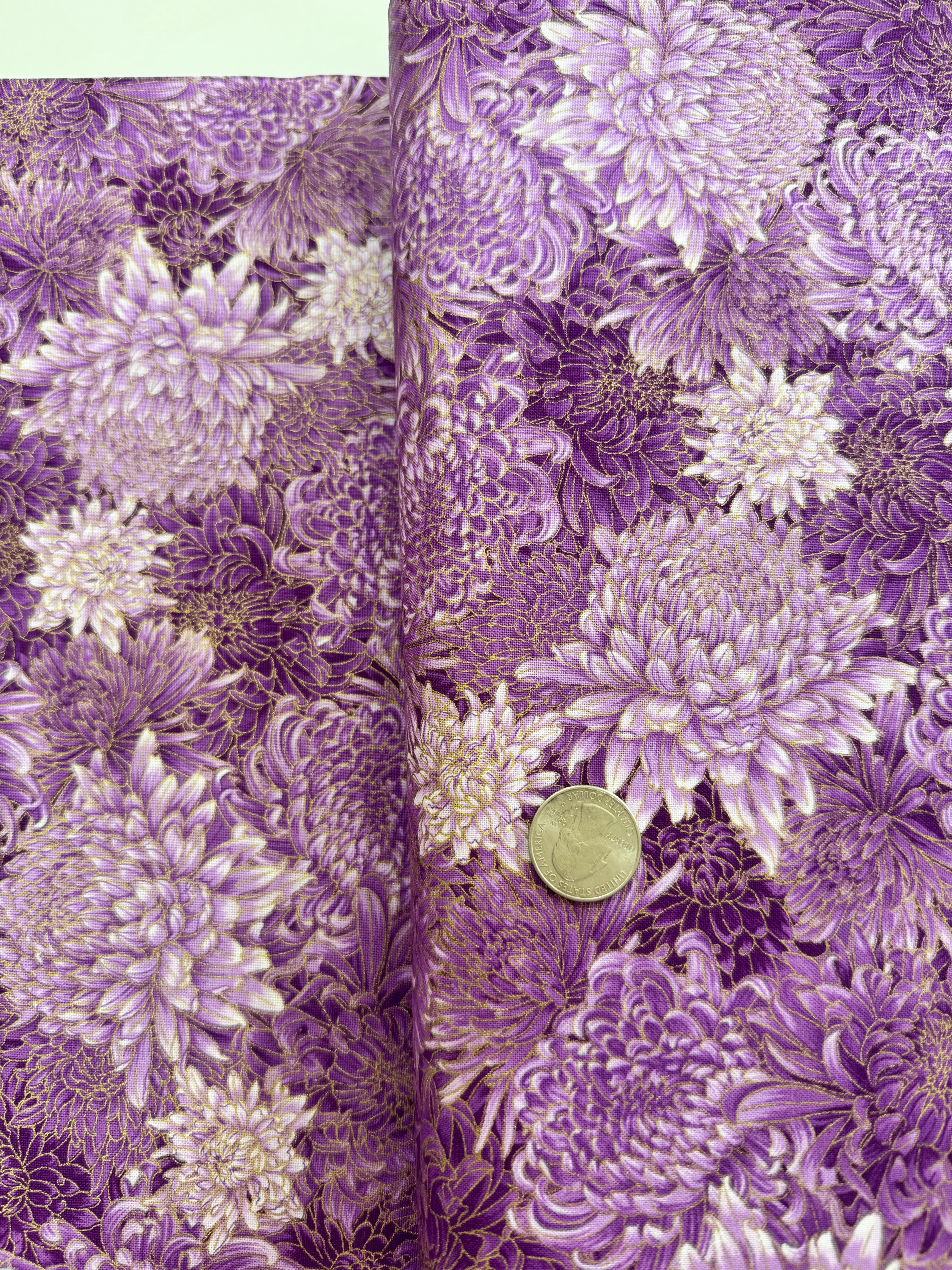 Shizuka - Packed Metallic Chrysanthemum Yardage