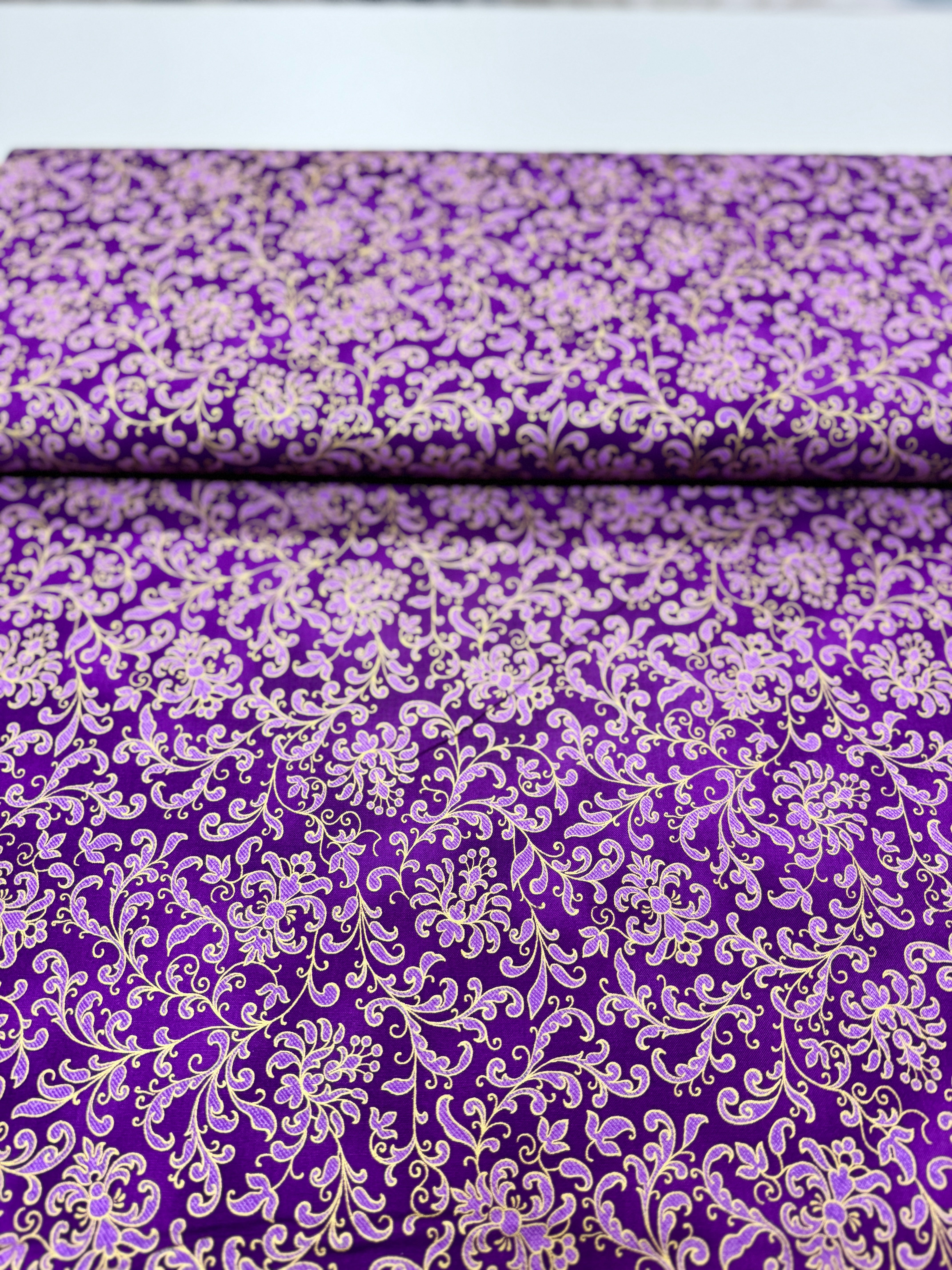 Joli Bijou - Swirls Aubergine Gold Yardage