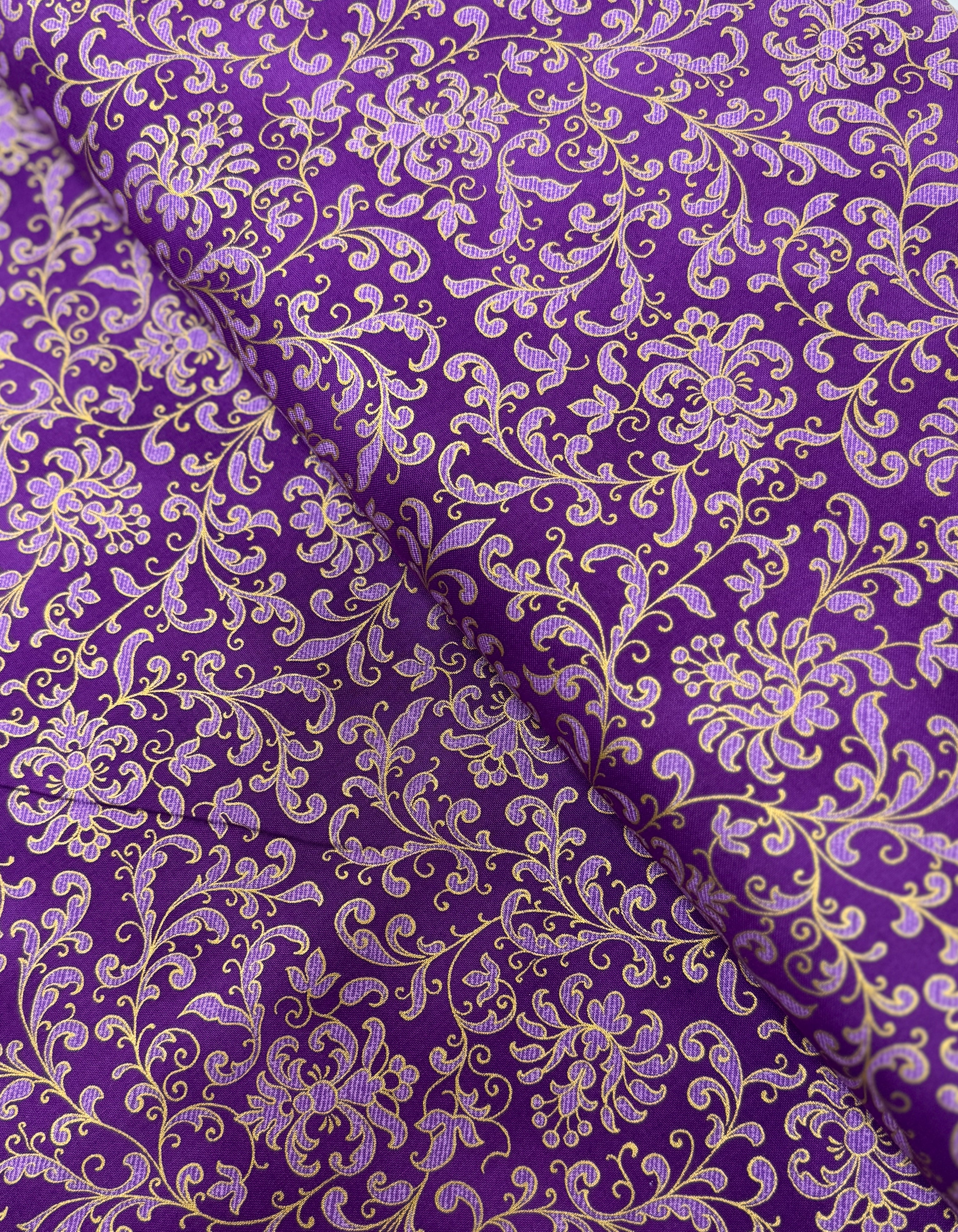 Joli Bijou - Swirls Aubergine Gold Yardage