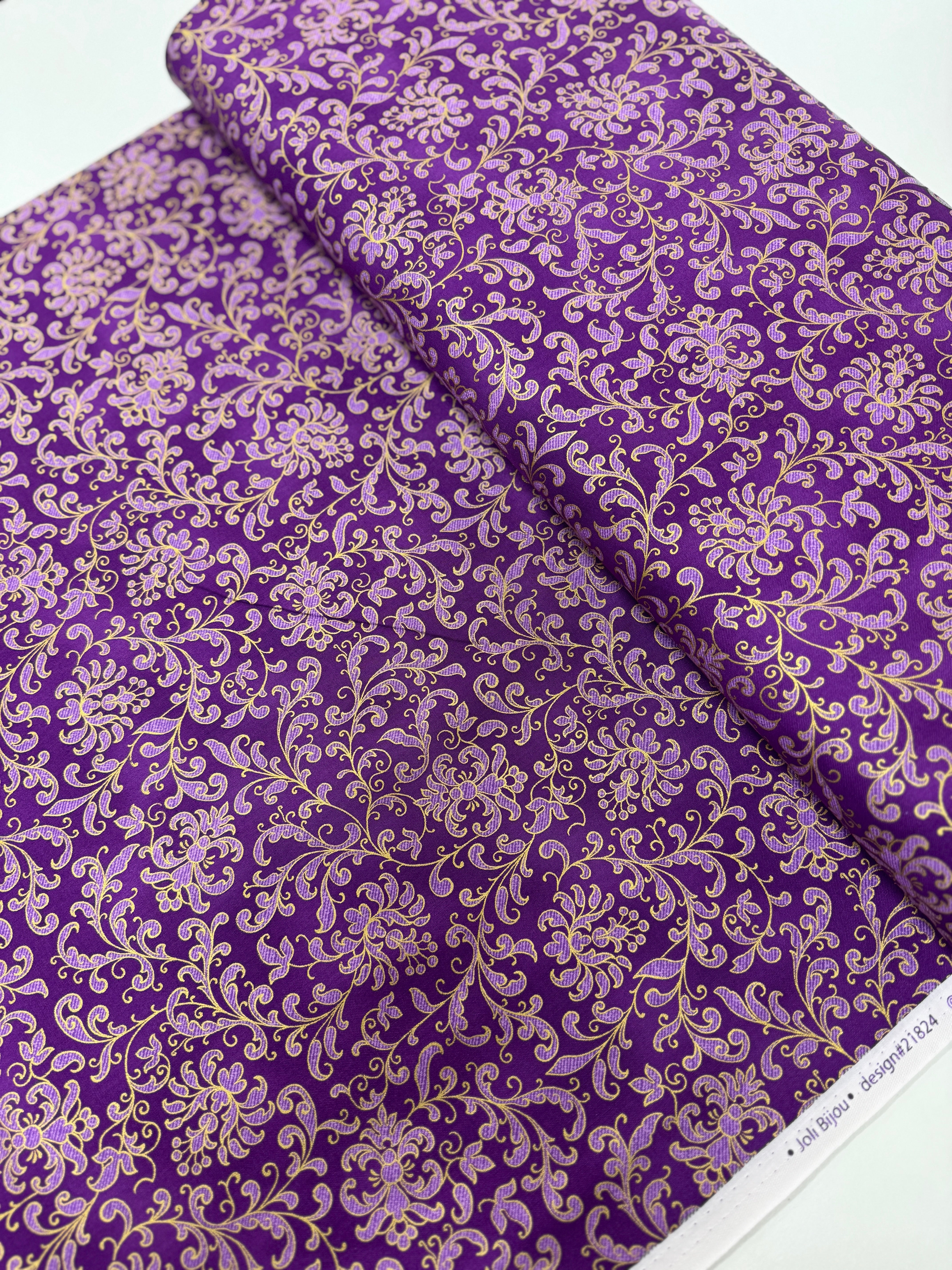 Joli Bijou - Swirls Aubergine Gold Yardage