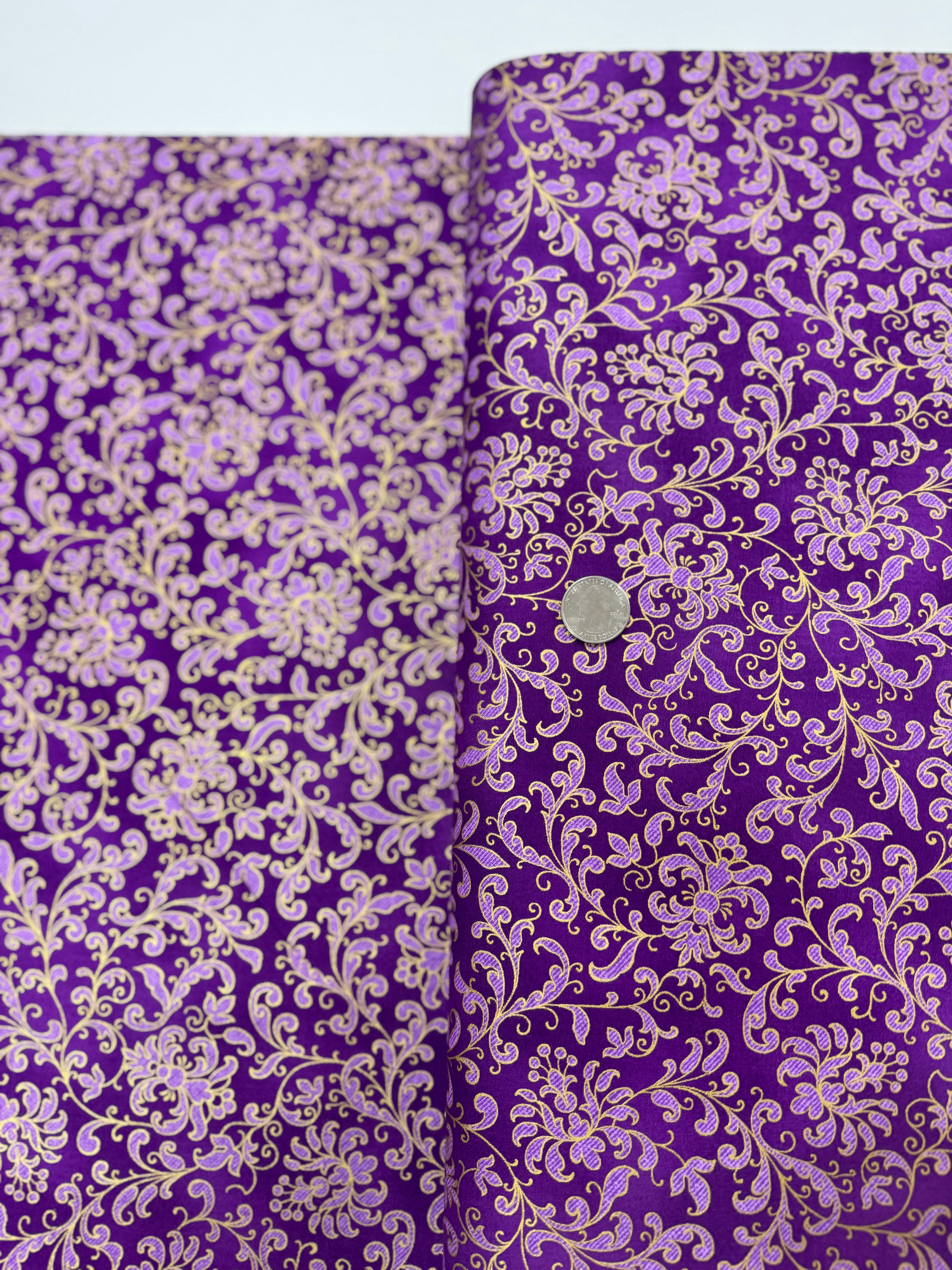 Joli Bijou - Swirls Aubergine Gold Yardage