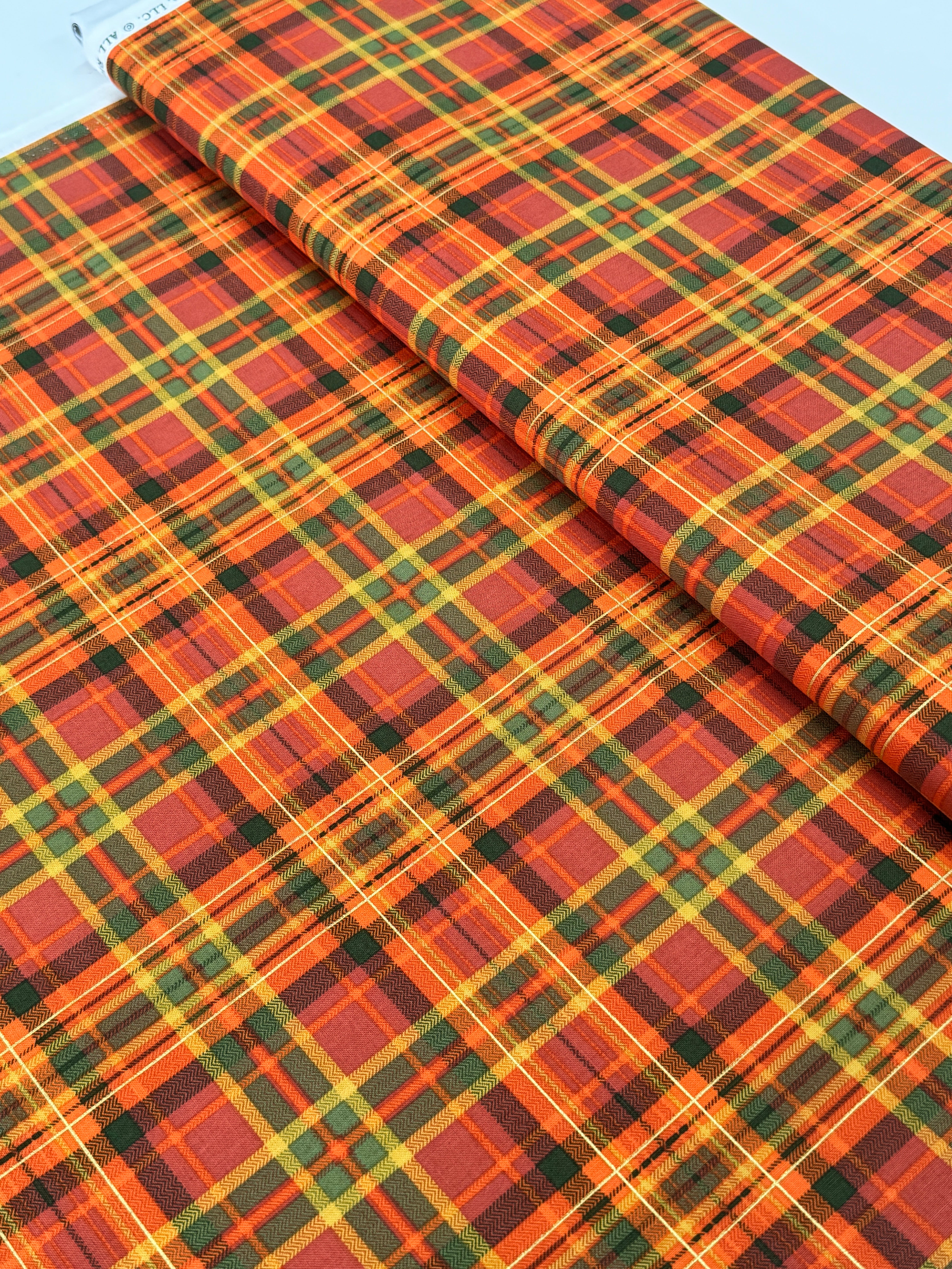 Thankful - Tartan Plaids Pumpkin Metallic Yardage