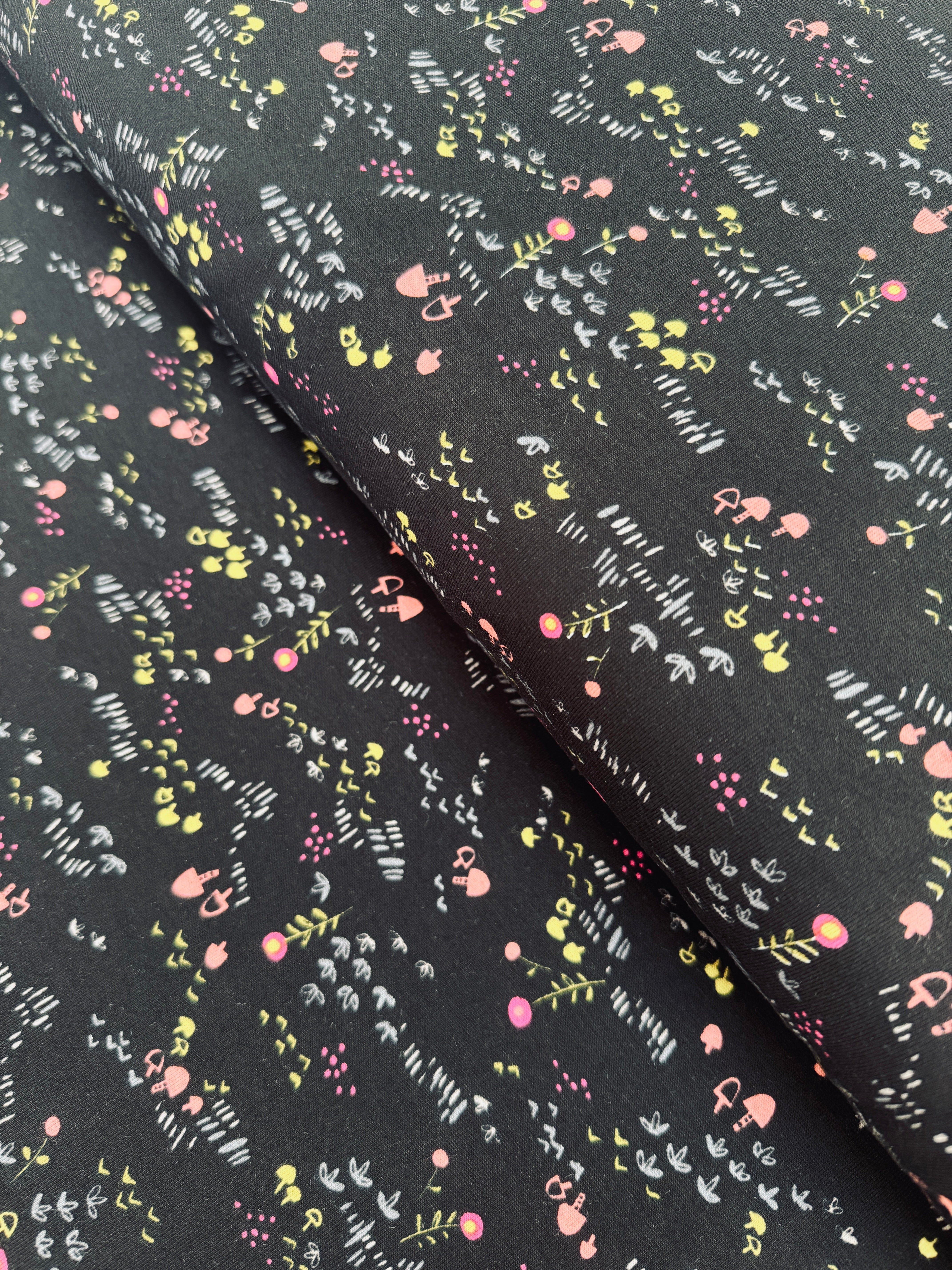 Mori No Tomodachi Nohara Black Knit fabric by Hitomi Osumi for Cotton + Steel