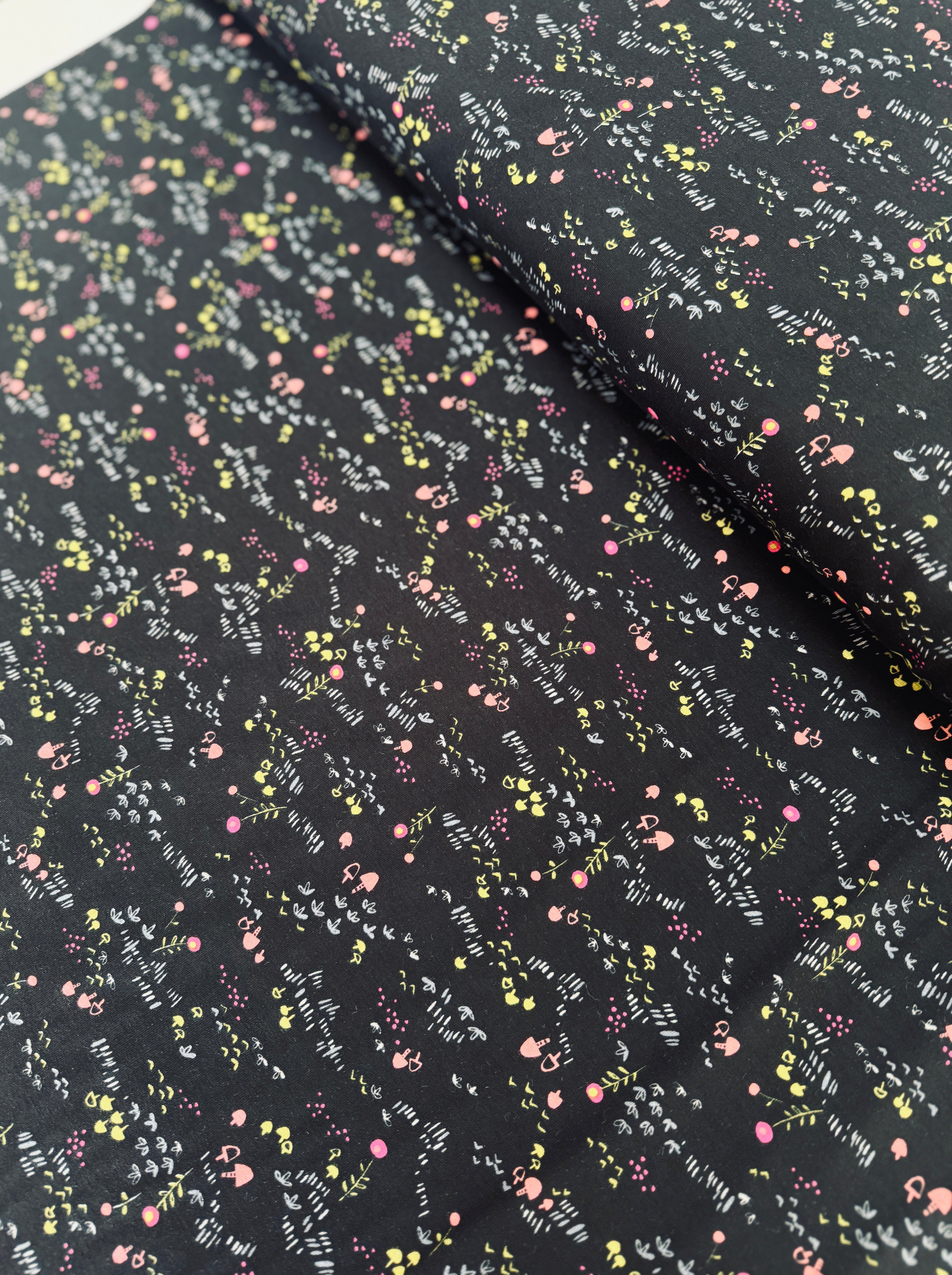 Mori No Tomodachi Nohara Black Knit fabric by Hitomi Osumi for Cotton + Steel