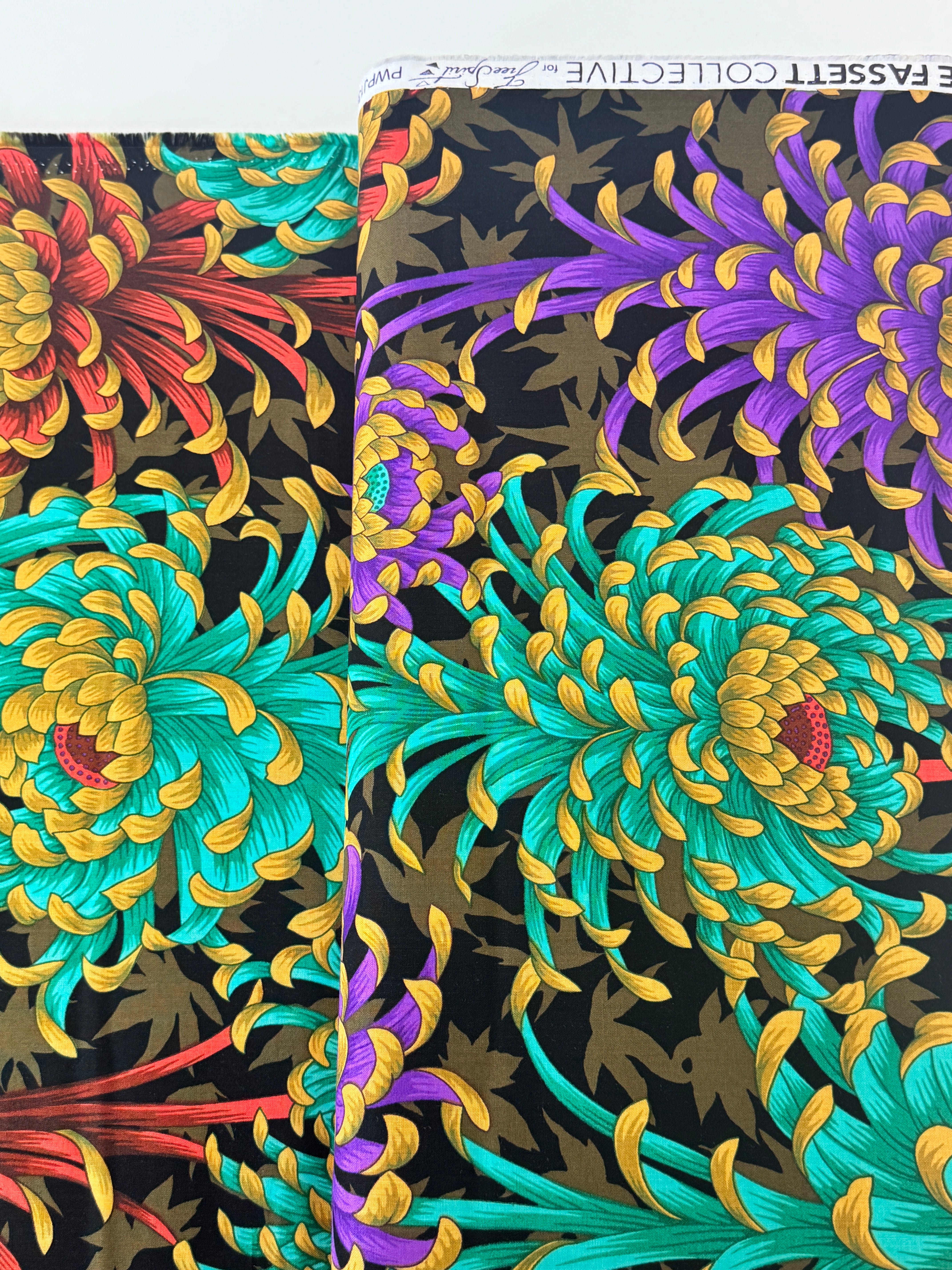 Kaffe Fassett Collective Spider Mums Dark cotton fabric by Philip Jacobs for FreeSpirit Fabrics, additional view