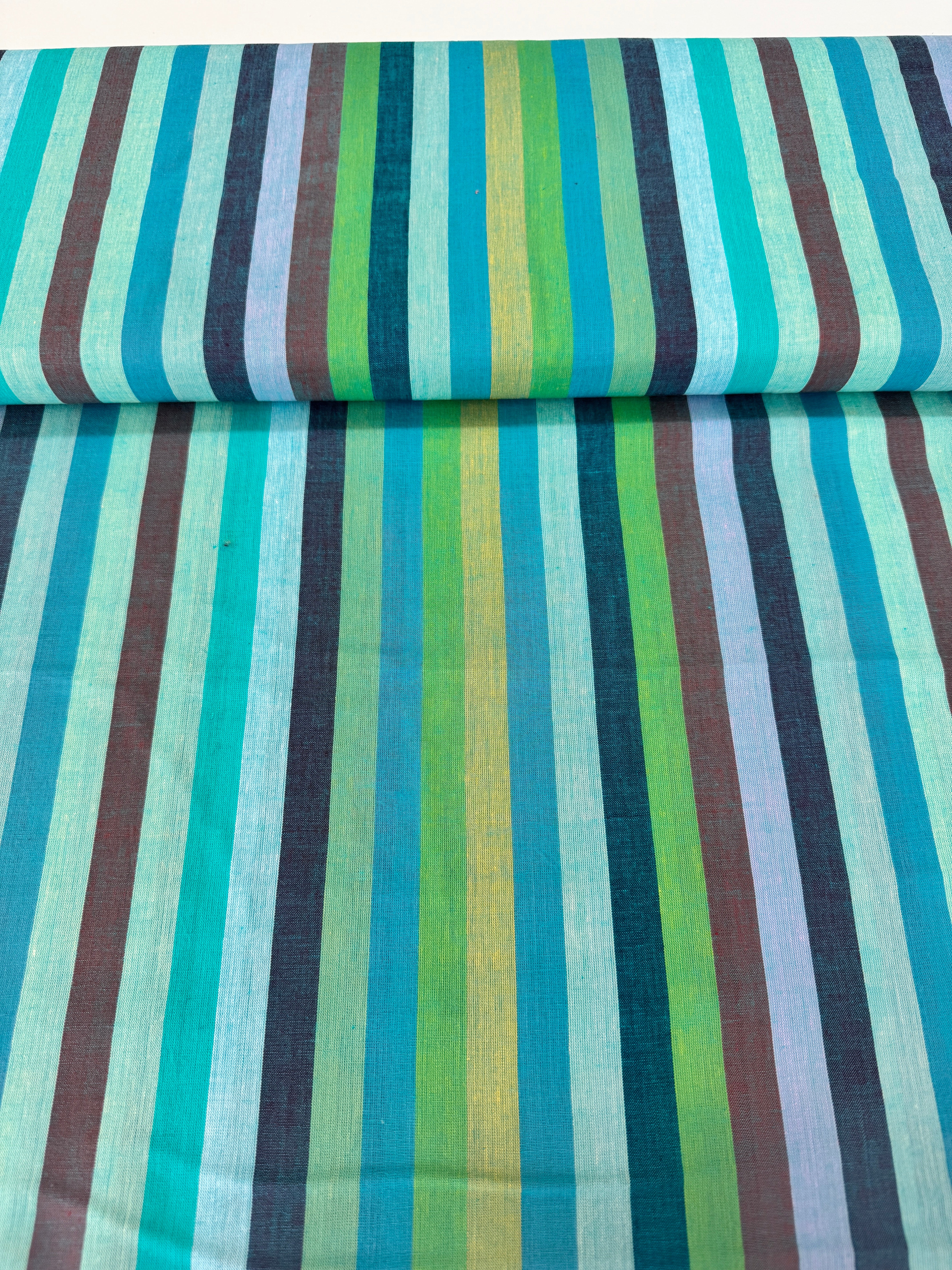 Broad Stripe Azure fabric by Philip Jacobs for Kaffe Fassett Woven Stripes – blue yarn-dyed cotton.