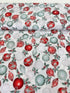 Christmas Splendor - Ornaments Winter Cherry/Silver Metallic fabric by Hoffman Fabrics with festive red and silver metallic ornament print on 100% cotton.