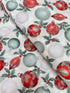 Christmas Splendor - Ornaments Winter Cherry/Silver Metallic fabric by Hoffman Fabrics with festive red and silver metallic ornament print on 100% cotton.