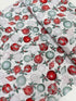 Christmas Splendor - Ornaments Winter Cherry/Silver Metallic fabric by Hoffman Fabrics with festive red and silver metallic ornament print on 100% cotton.