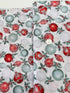 Christmas Splendor - Ornaments Winter Cherry/Silver Metallic fabric by Hoffman Fabrics with festive red and silver metallic ornament print on 100% cotton.