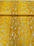 Shiny Objects – Velvety Vines Daffodil Metallic Fabric by Flaurie & Finch – Yellow cotton fabric with delicate gold metallic vine pattern.