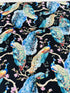 Flourish – Elegant Peacock on Branches on Black Fabric by Timeless Treasures – bold peacock print on black cotton.