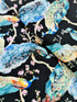 Flourish – Elegant Peacock on Branches on Black Fabric by Timeless Treasures – bold peacock print on black cotton.