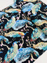 Flourish – Elegant Peacock on Branches on Black Fabric by Timeless Treasures – bold peacock print on black cotton.