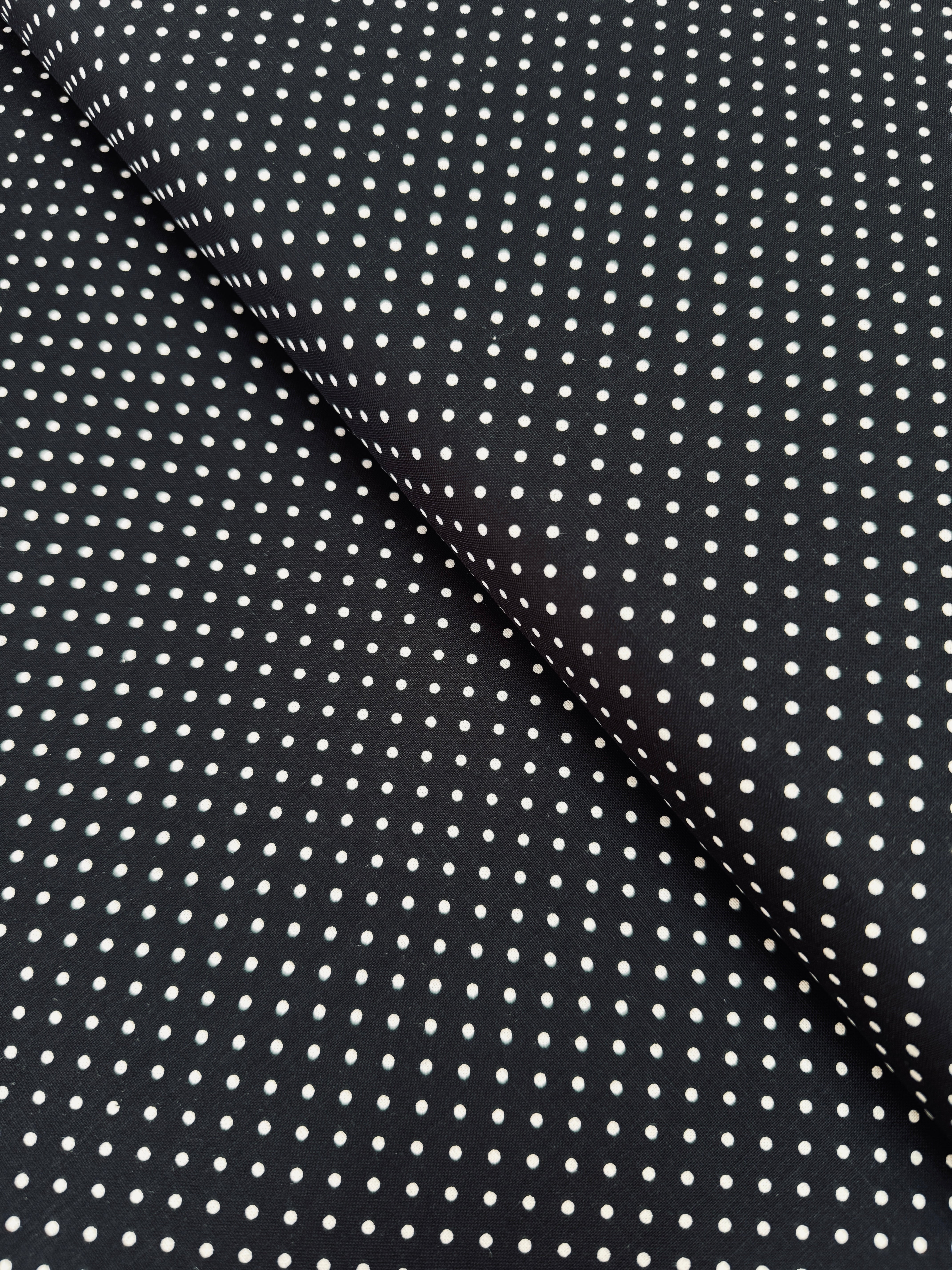 White Swiss Dot on Black Yardage