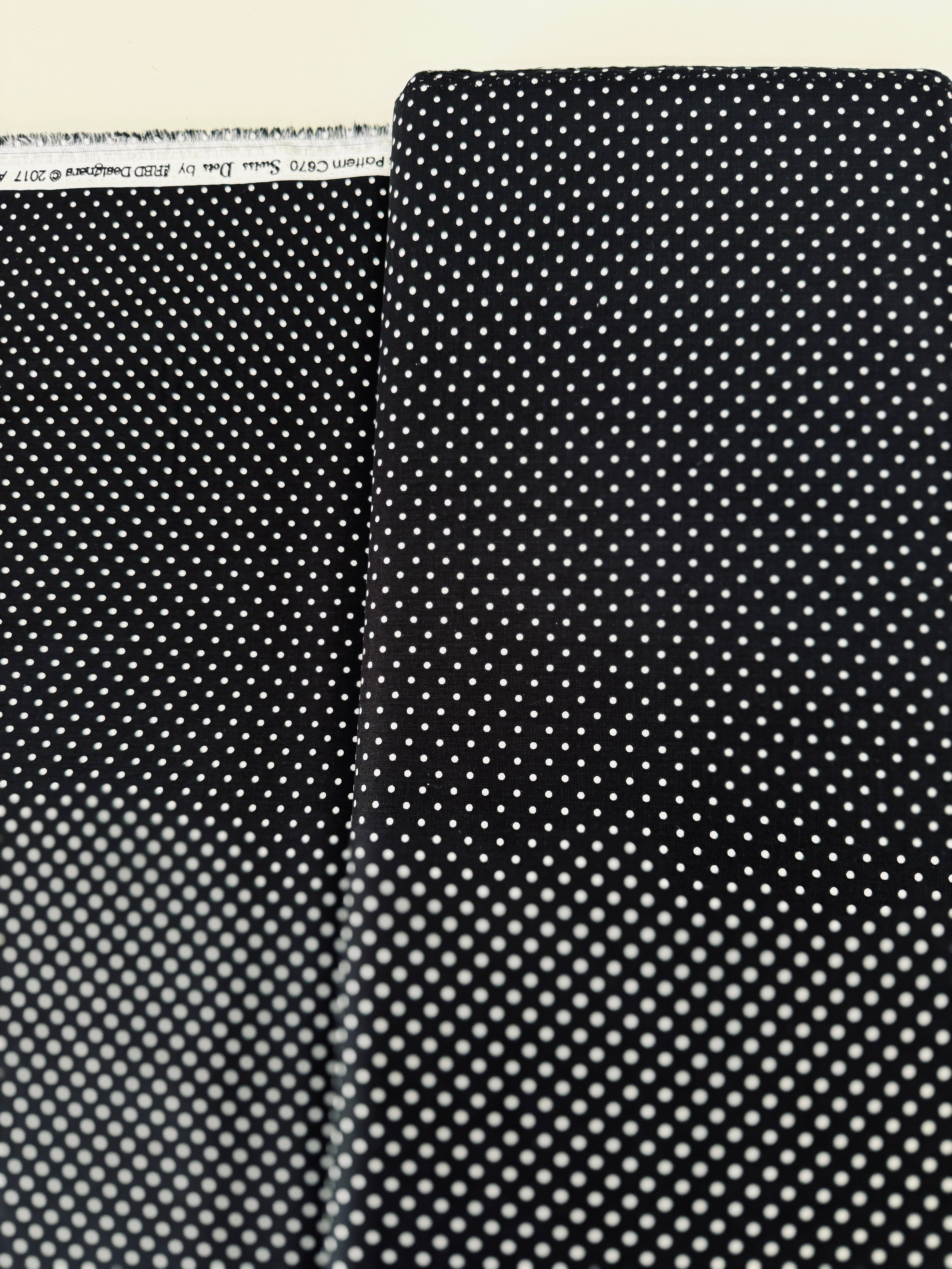 White Swiss Dot on Black Yardage