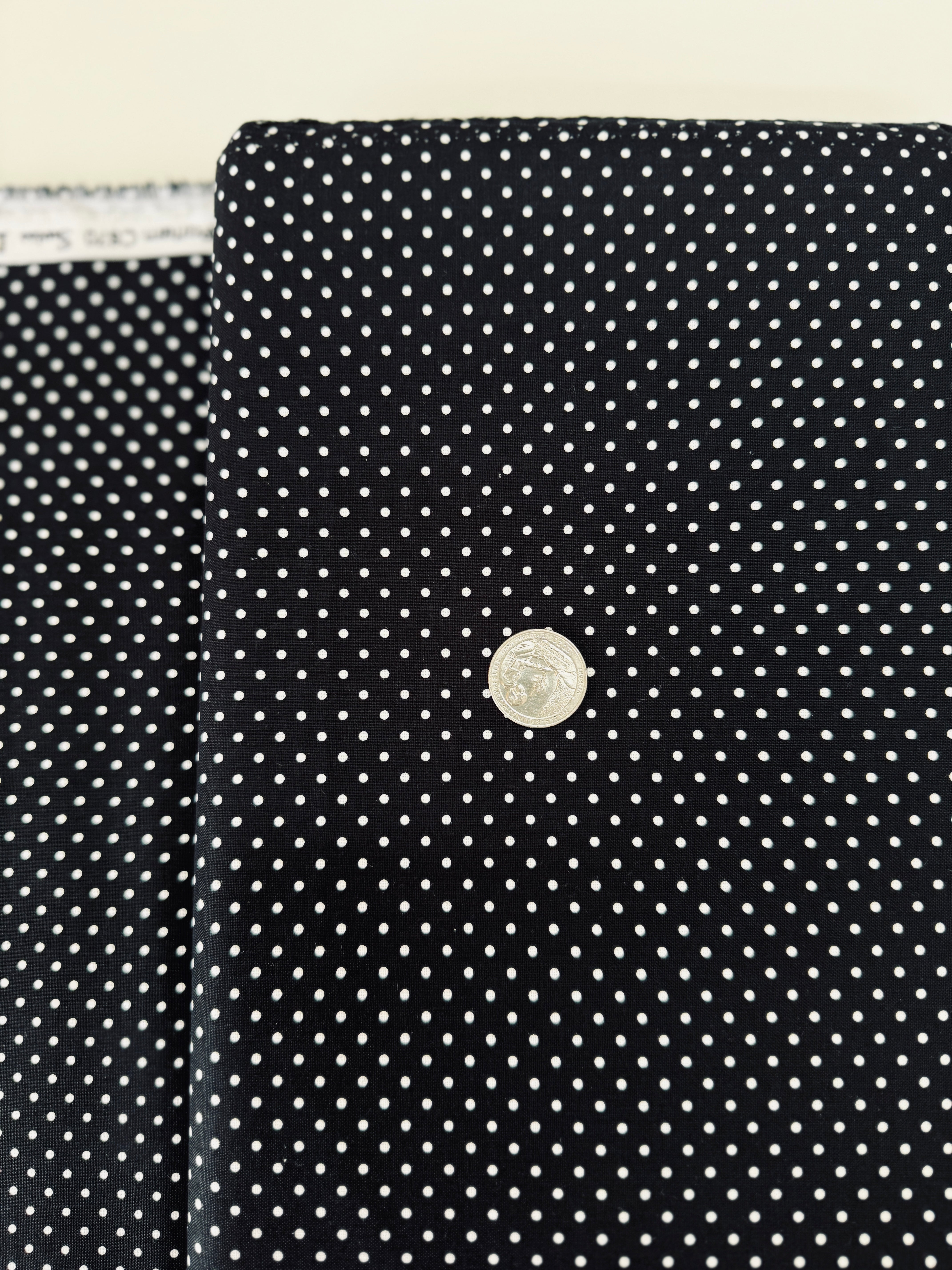 White Swiss Dot on Black Yardage