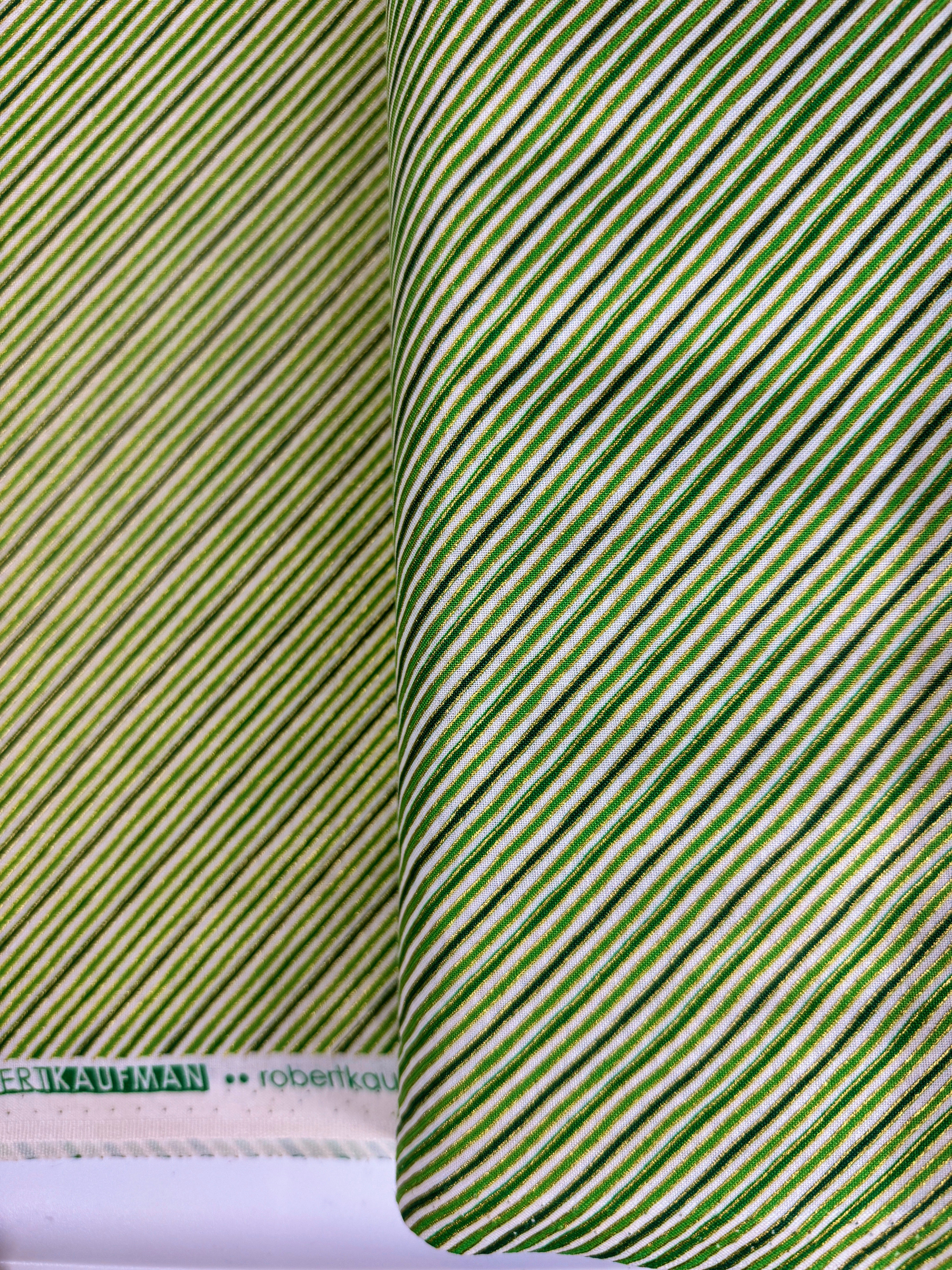 Holiday Charms - Stripe Green Gold - Remnant