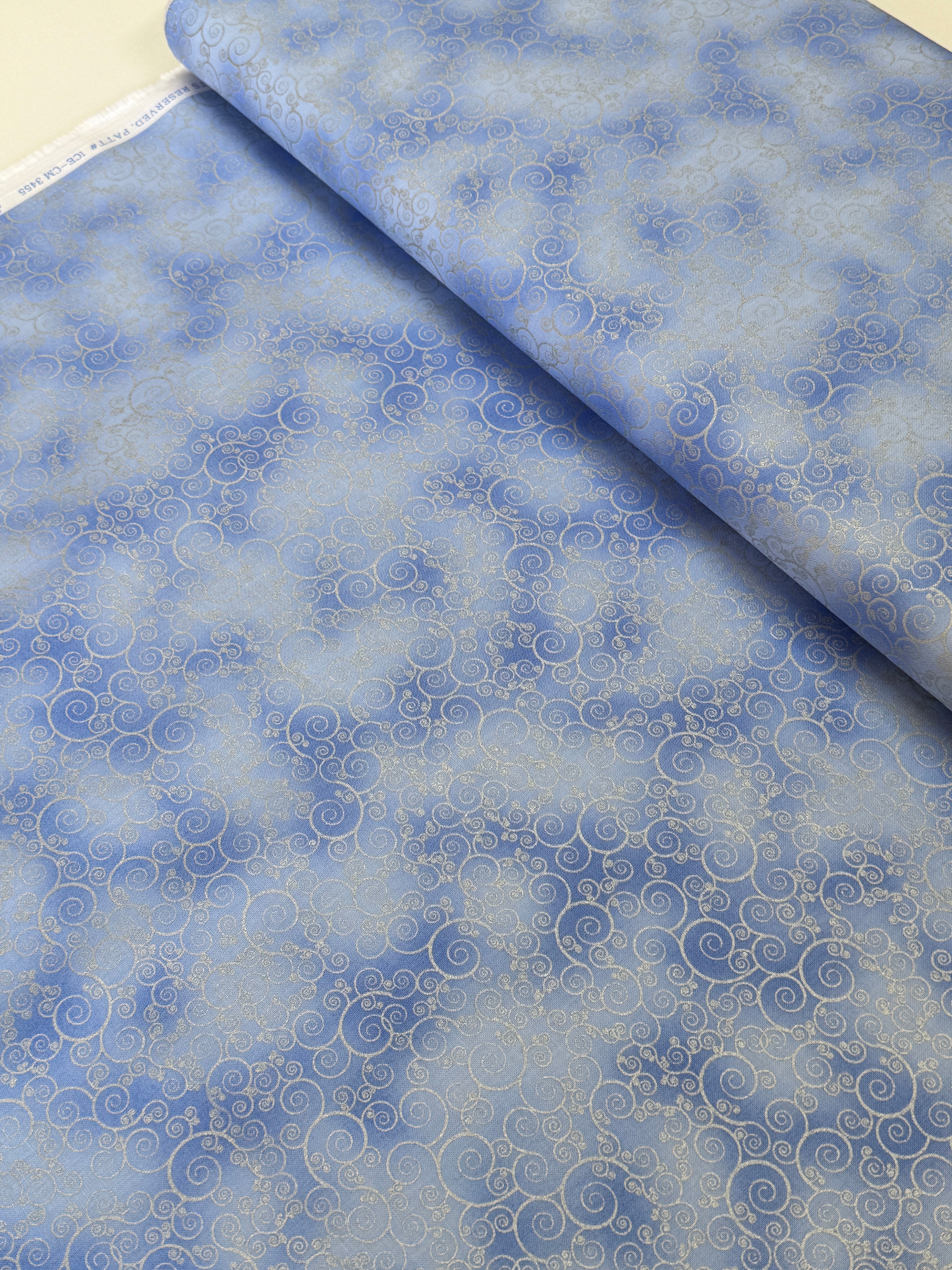 Ice Metallic Swirl Periwinkle cotton fabric by Timeless Treasures, detail view